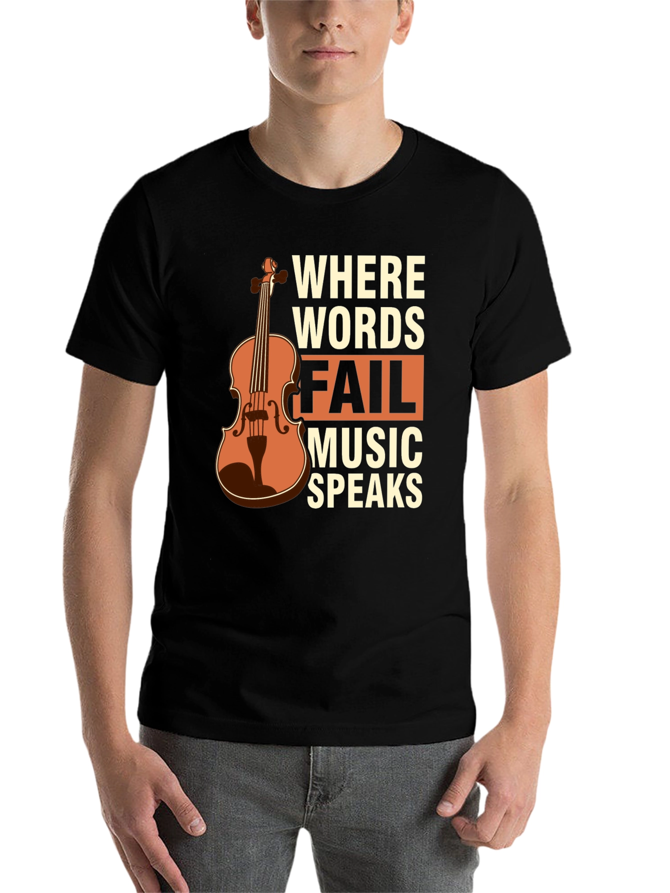 Black Music Speaks T-Shirt - Violin Design view 7
