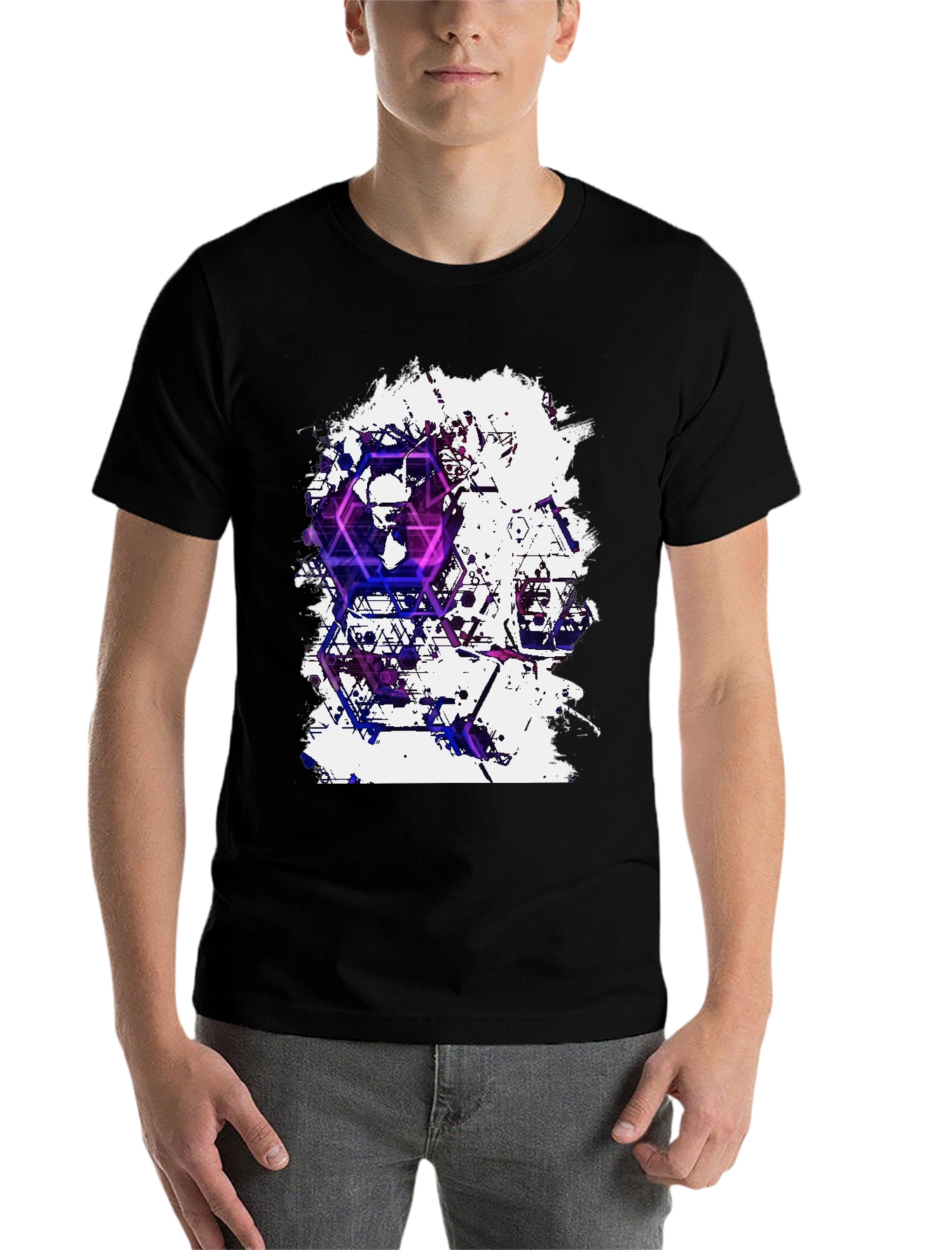 Black Geometric Skull T-Shirt - Artistic Graphic Tee view 7