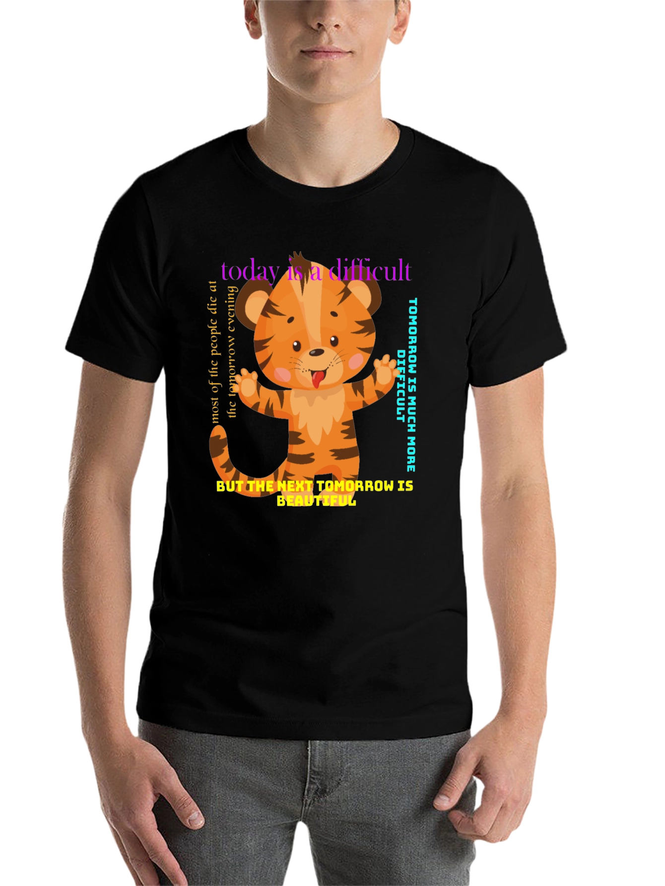 Black Cute Tiger Graphic Tee - Motivational Design view 7