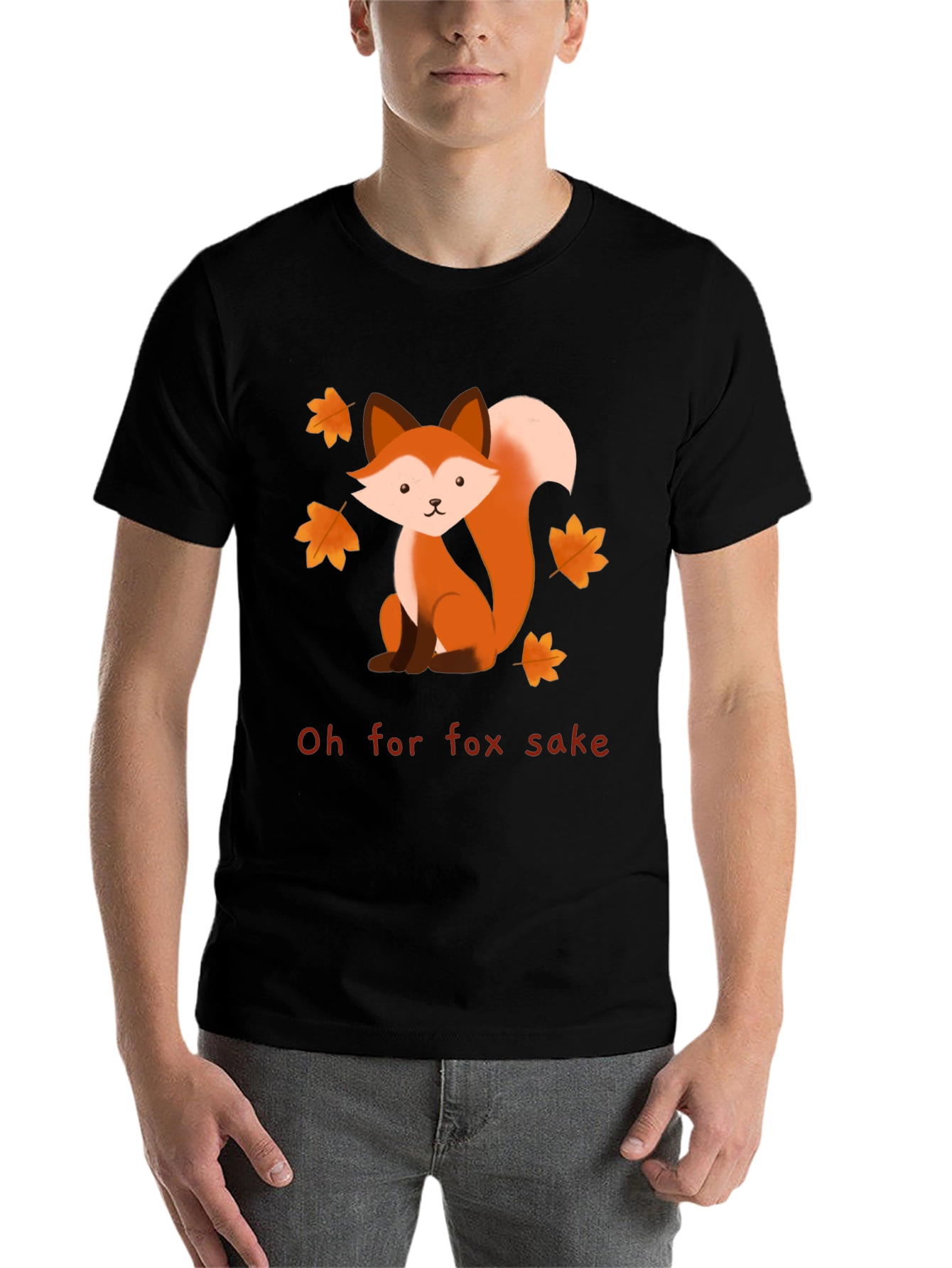 Black Oh For Fox Sake T-Shirt - Cute Cartoon Fox Graphic Tee view 7