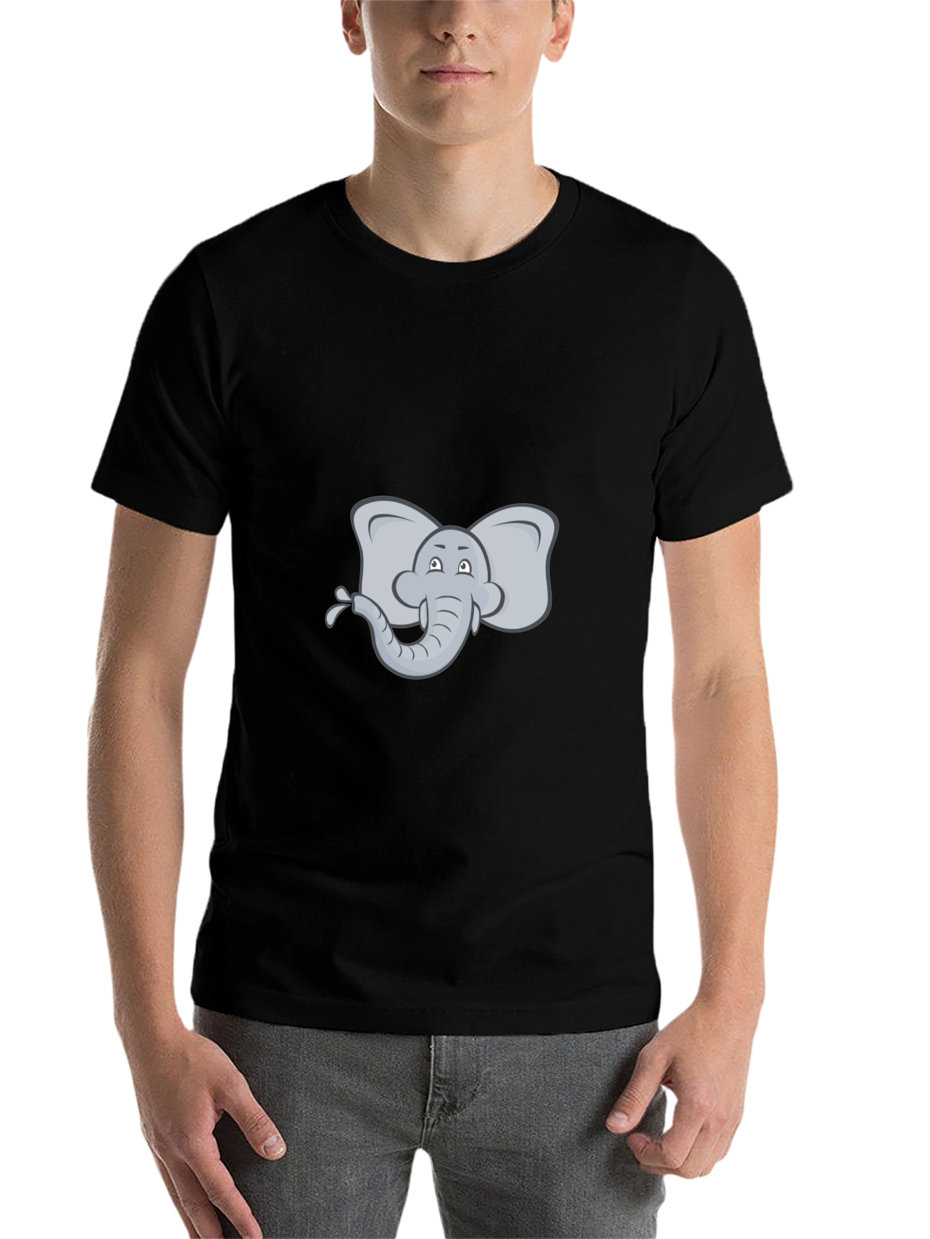 Black Elephant Cartoon Black T-Shirt view 7