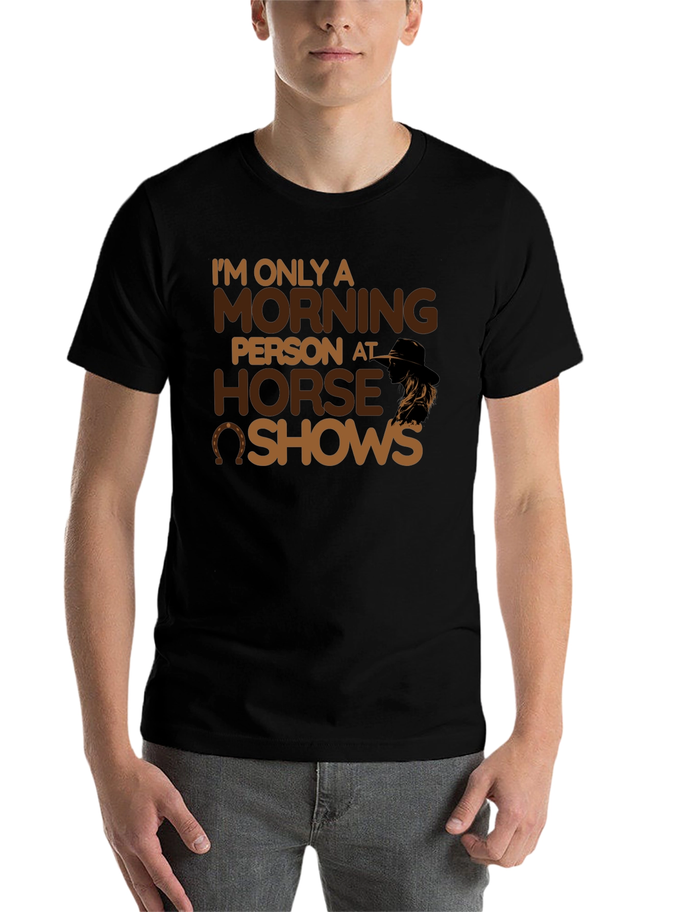 Black Funny Horse Show Morning Person T-Shirt view 7