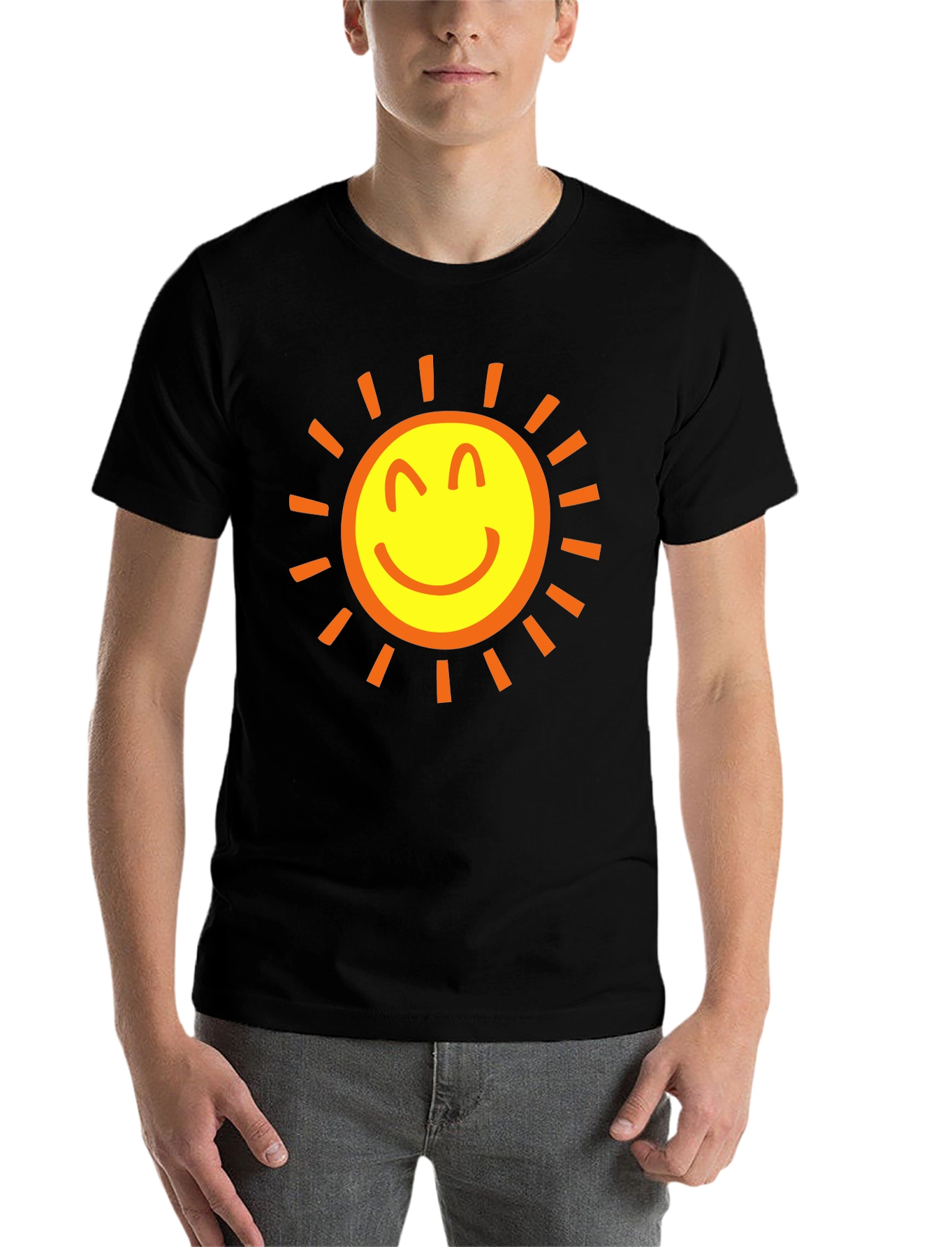 Black Happy Sun Graphic Tee - Black Cotton T-Shirt view 7