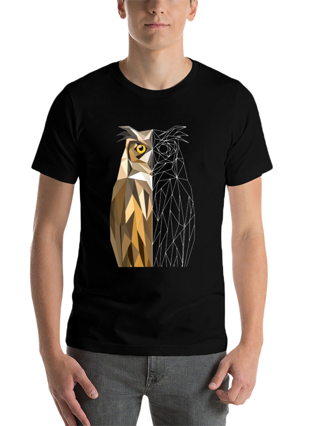 Black Geometric Owl Graphic Tee - Modern Design view 7