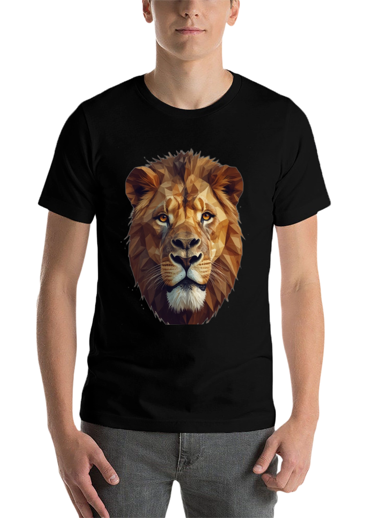 Black Geometric Lion Graphic Tee - Black Short Sleeve Shirt view 7