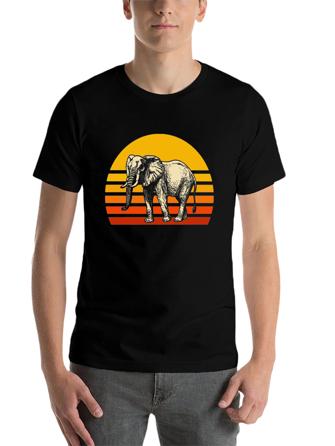 Black Elephant Sunset Graphic Tee - Retro Style view 7