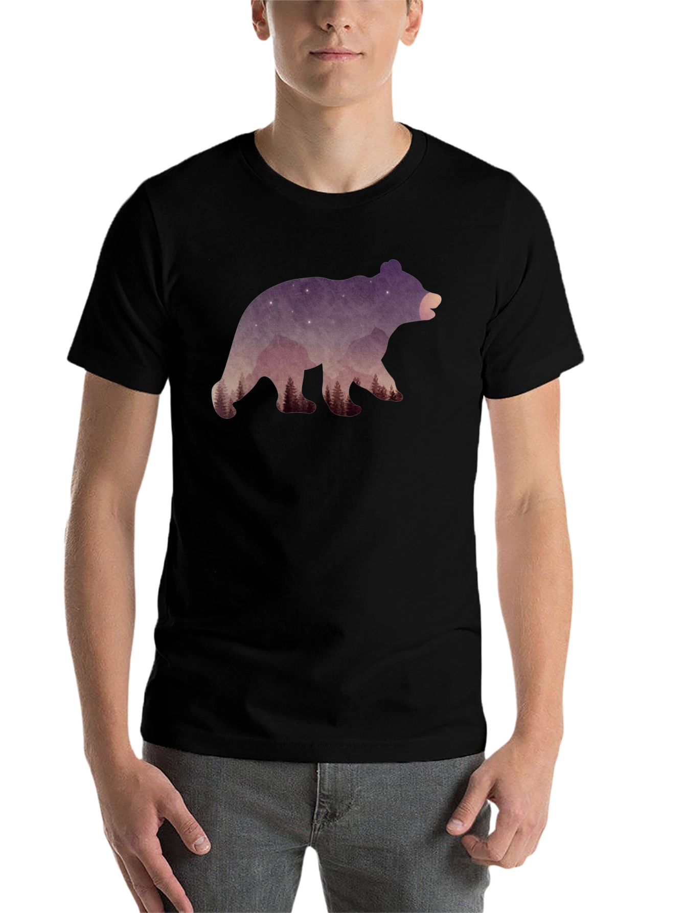 Black Nature Bear Graphic T-Shirt - Black view 7