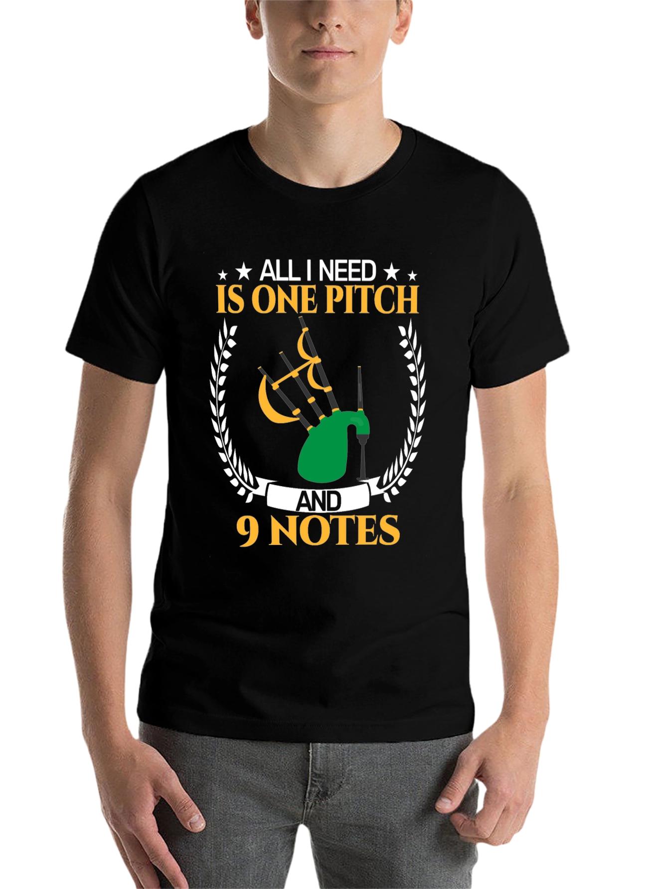 Black Bagpipe Musician T-Shirt - One Pitch & 9 Notes view 7
