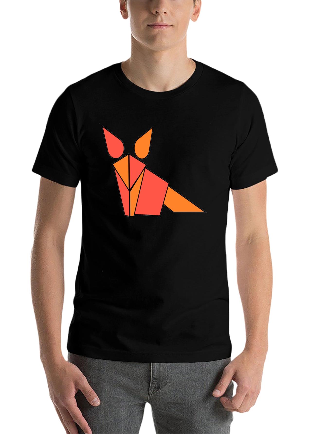 Black Geometric Fox Graphic Tee - Black, Modern Design view 7