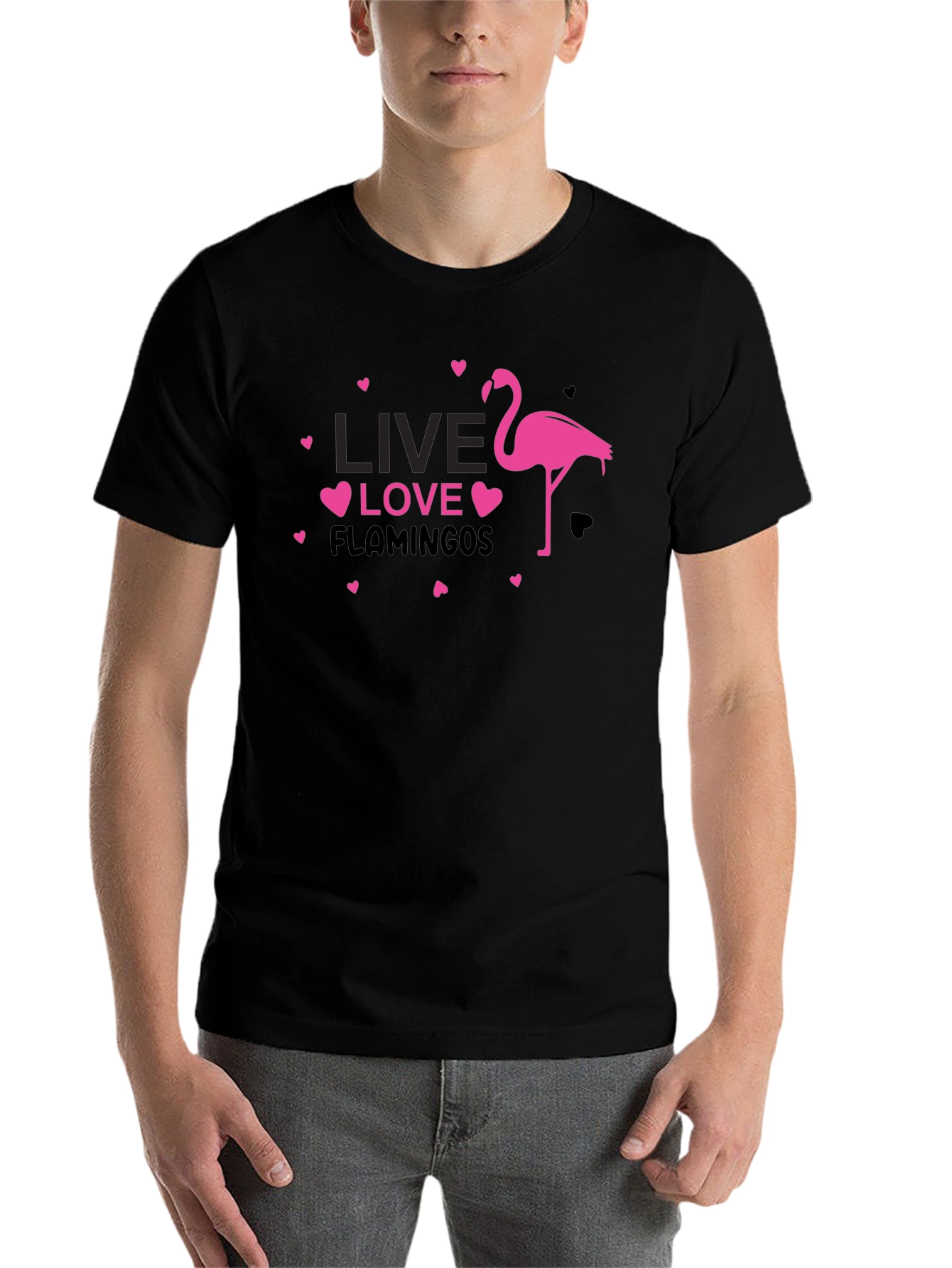 Black Live Love Flamingos Black T-Shirt view 7