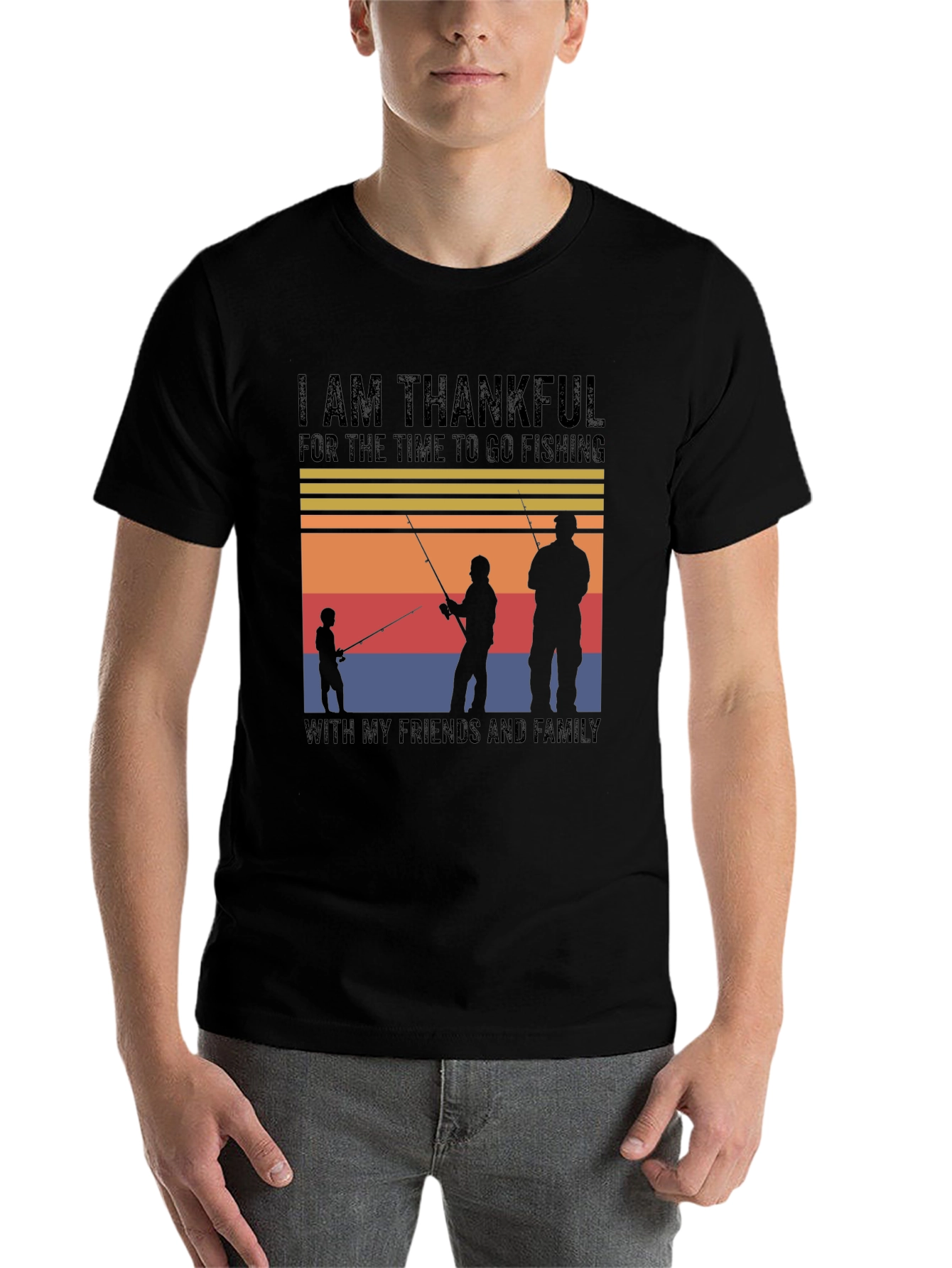 Black Thankful Fishing Friends Family T-Shirt view 7