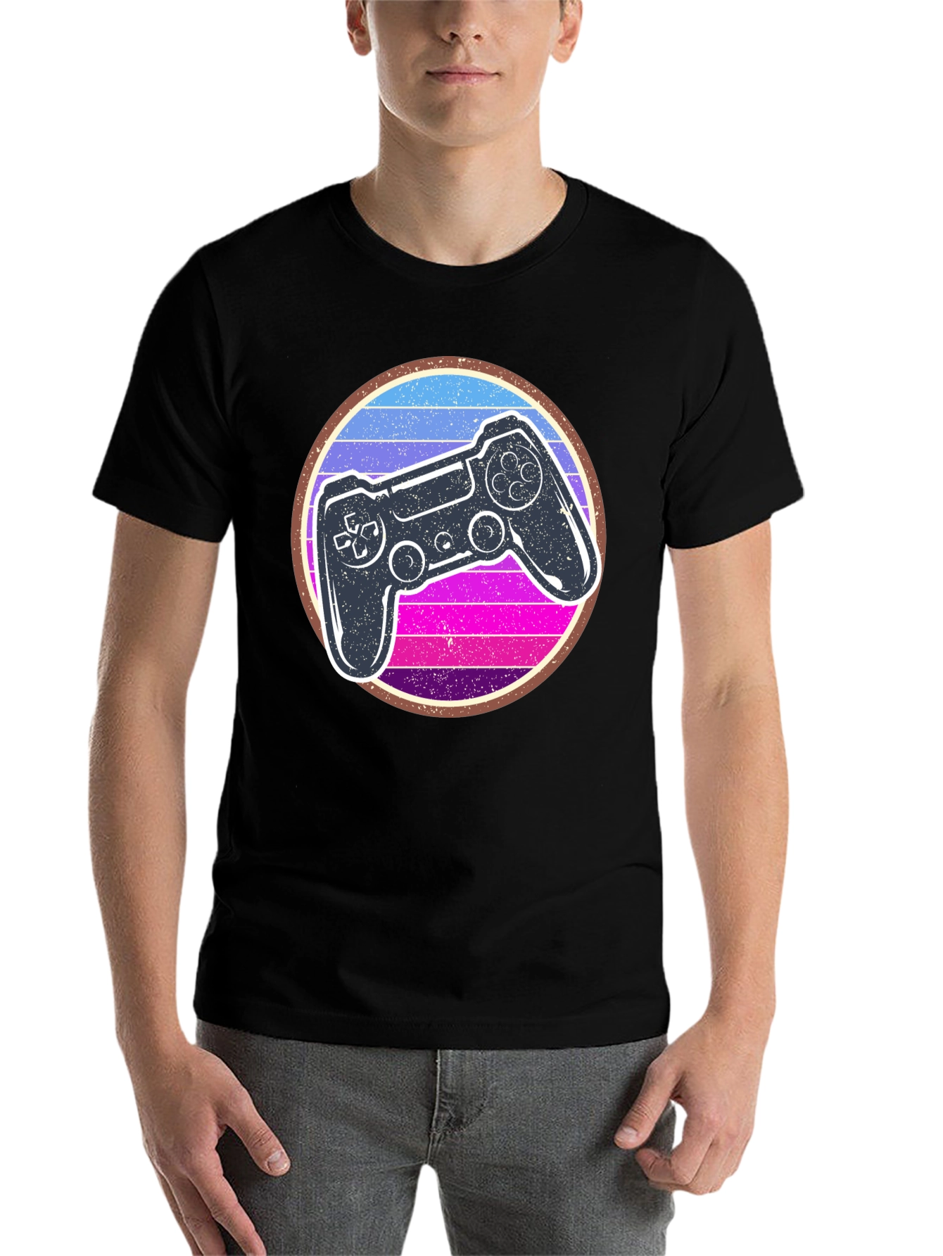 Black Retro Gaming Controller Graphic Tee view 7
