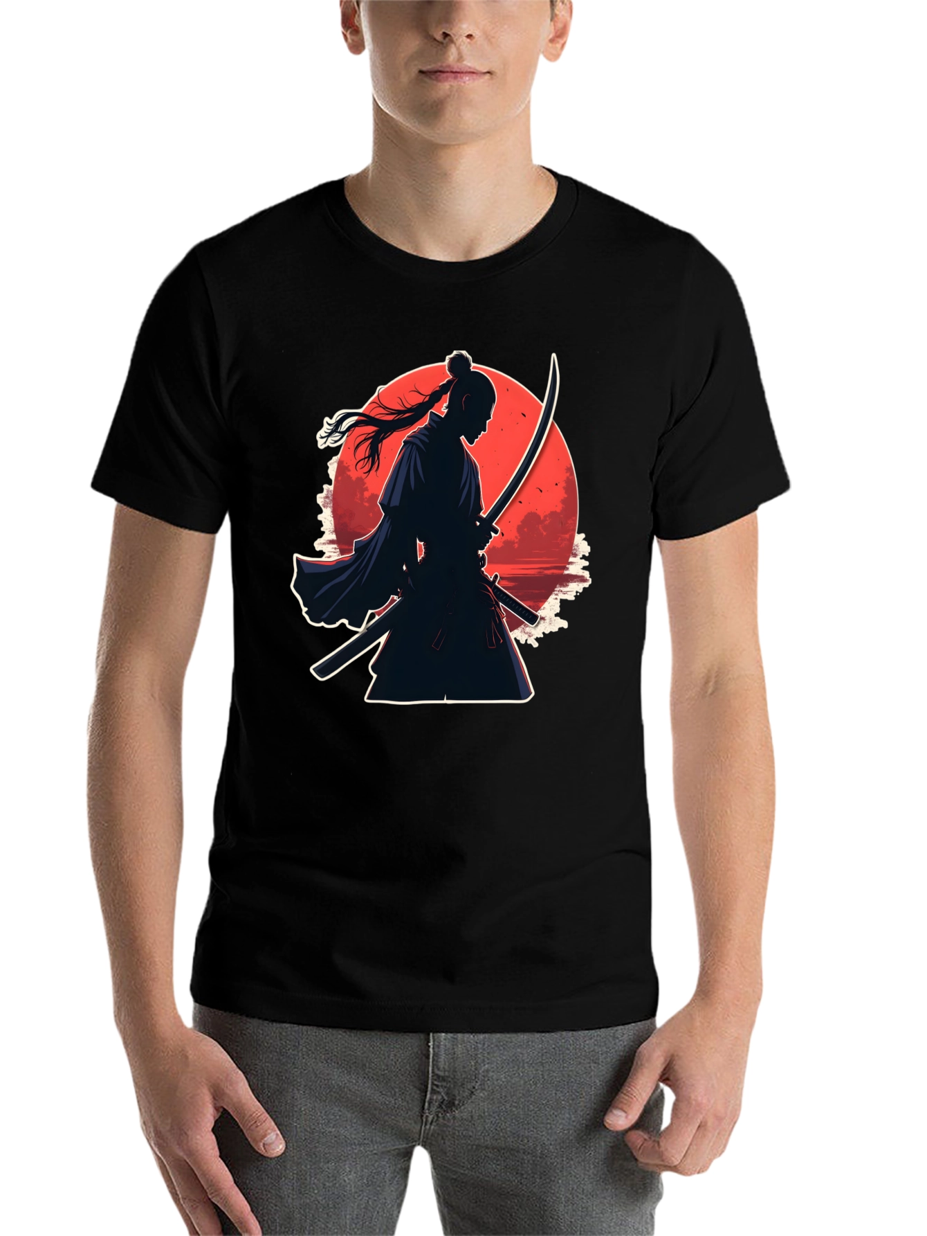 Black Samurai Moon Graphic Tee - Black Cotton Blend view 7