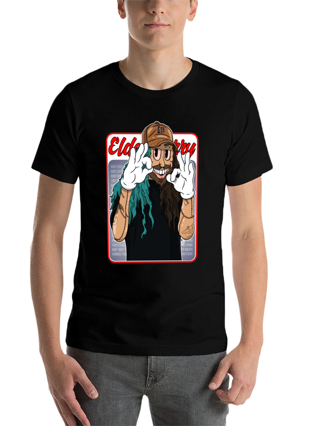 Black Eldo Berry Cartoon Style Black T-Shirt view 7