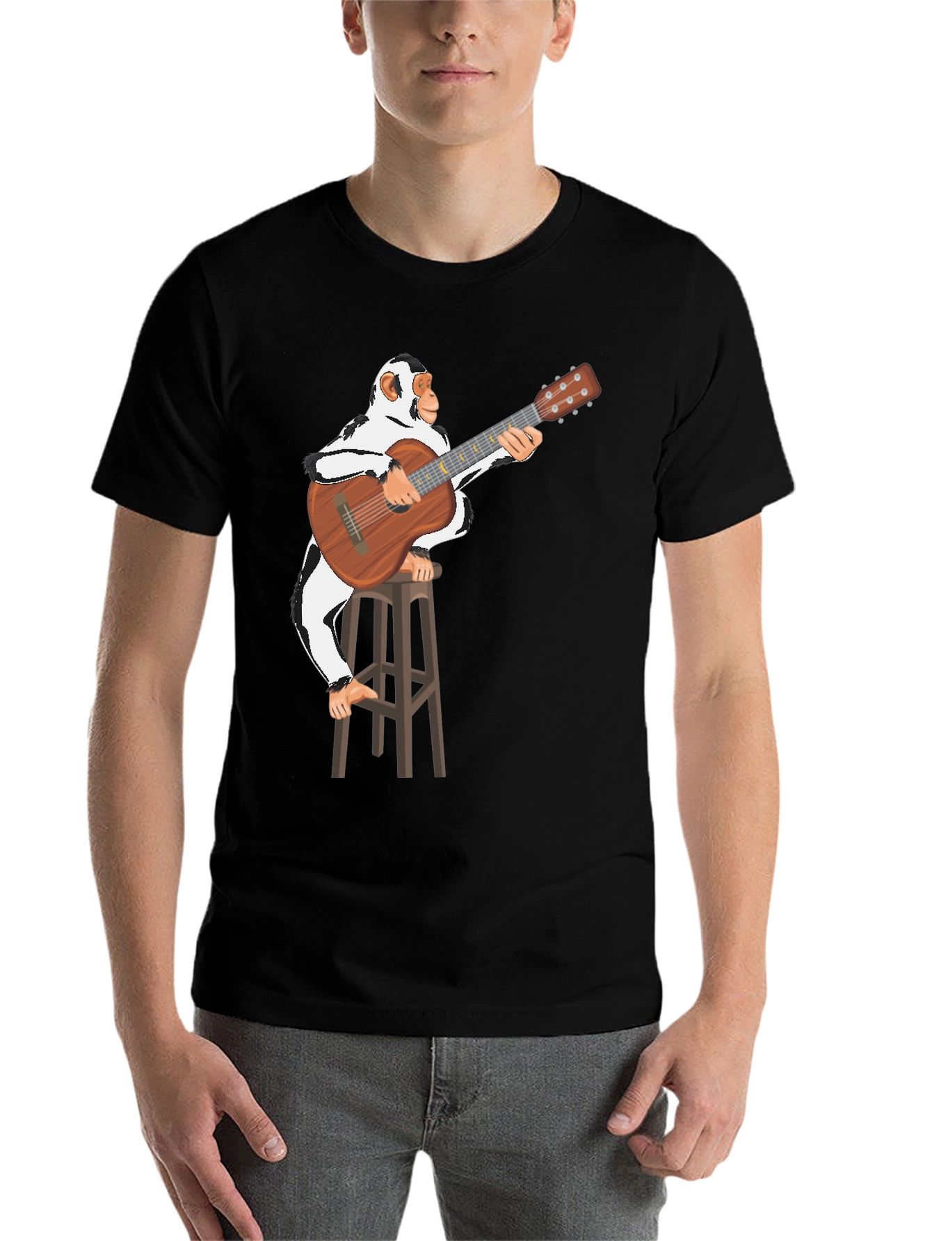 Black Monkey Guitarist Graphic T-Shirt - Unisex Cotton Tee view 7
