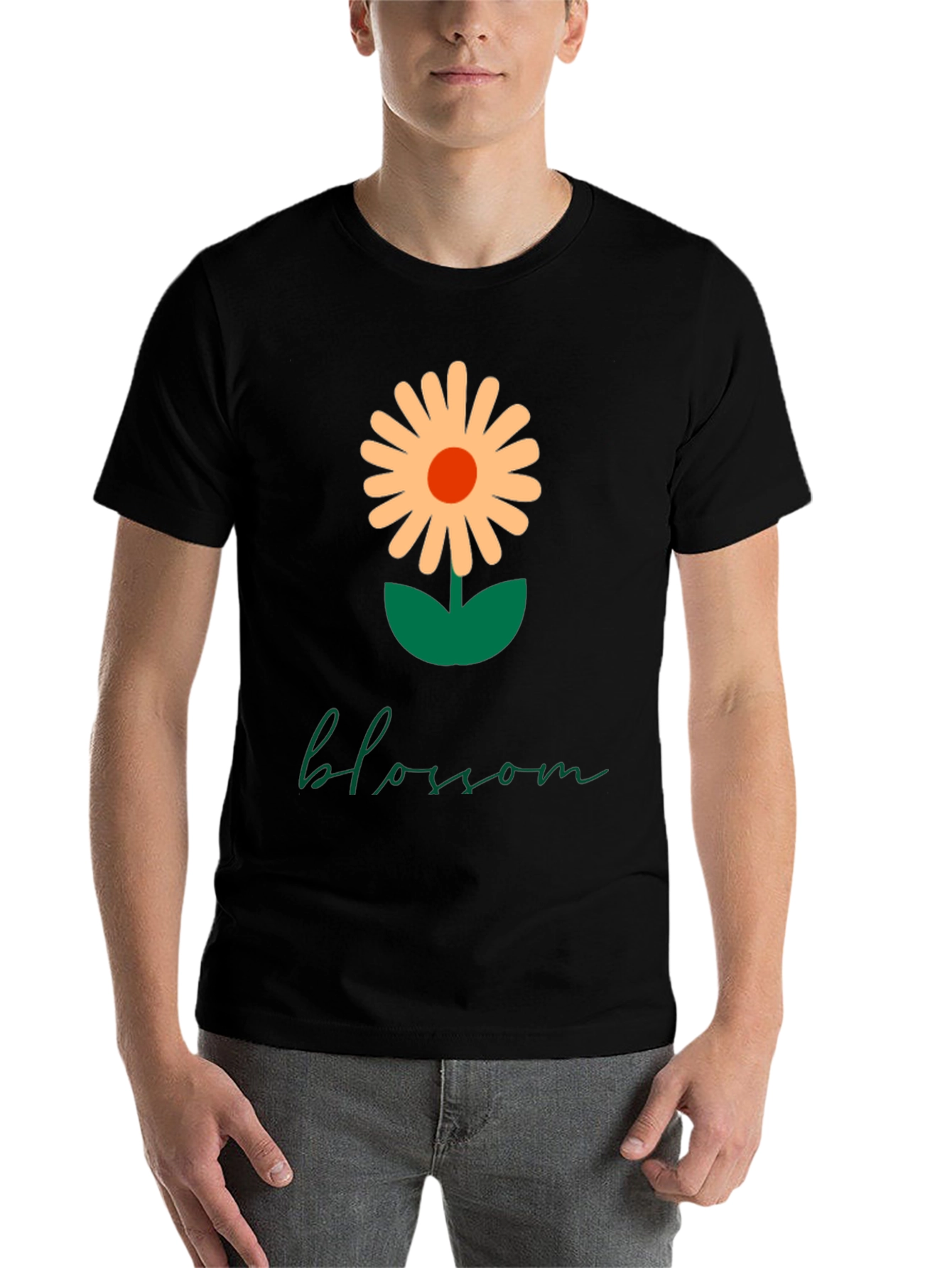 Black Blossom Graphic Tee - Modern Flower Design view 7
