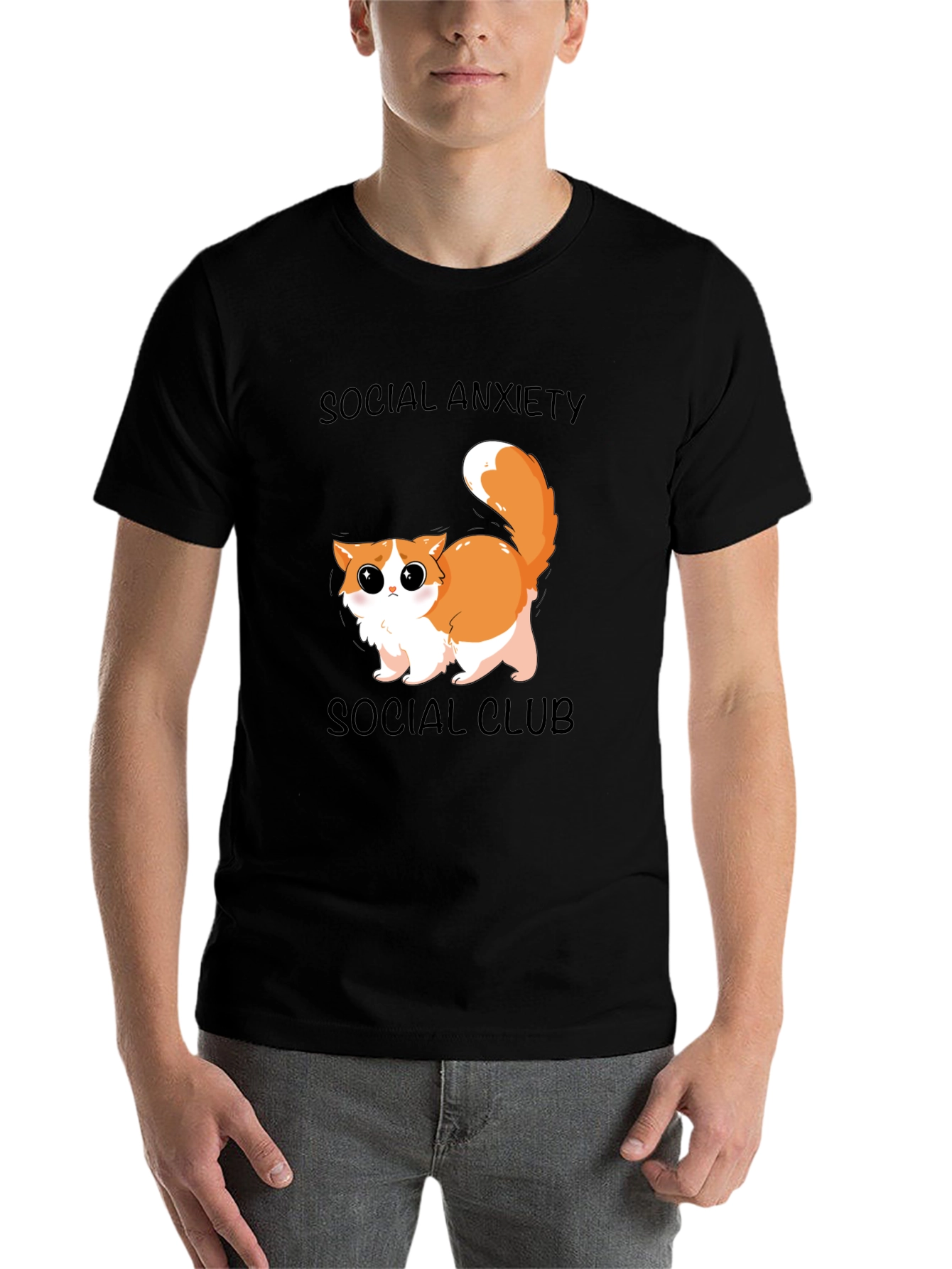 Black Social Anxiety Cat T-Shirt: Cute & Comfy view 7