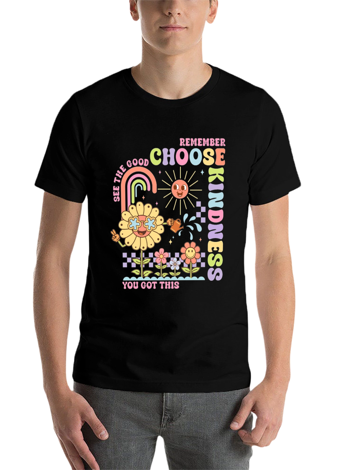 Black Choose Kindness Graphic Tee - Retro Style view 7