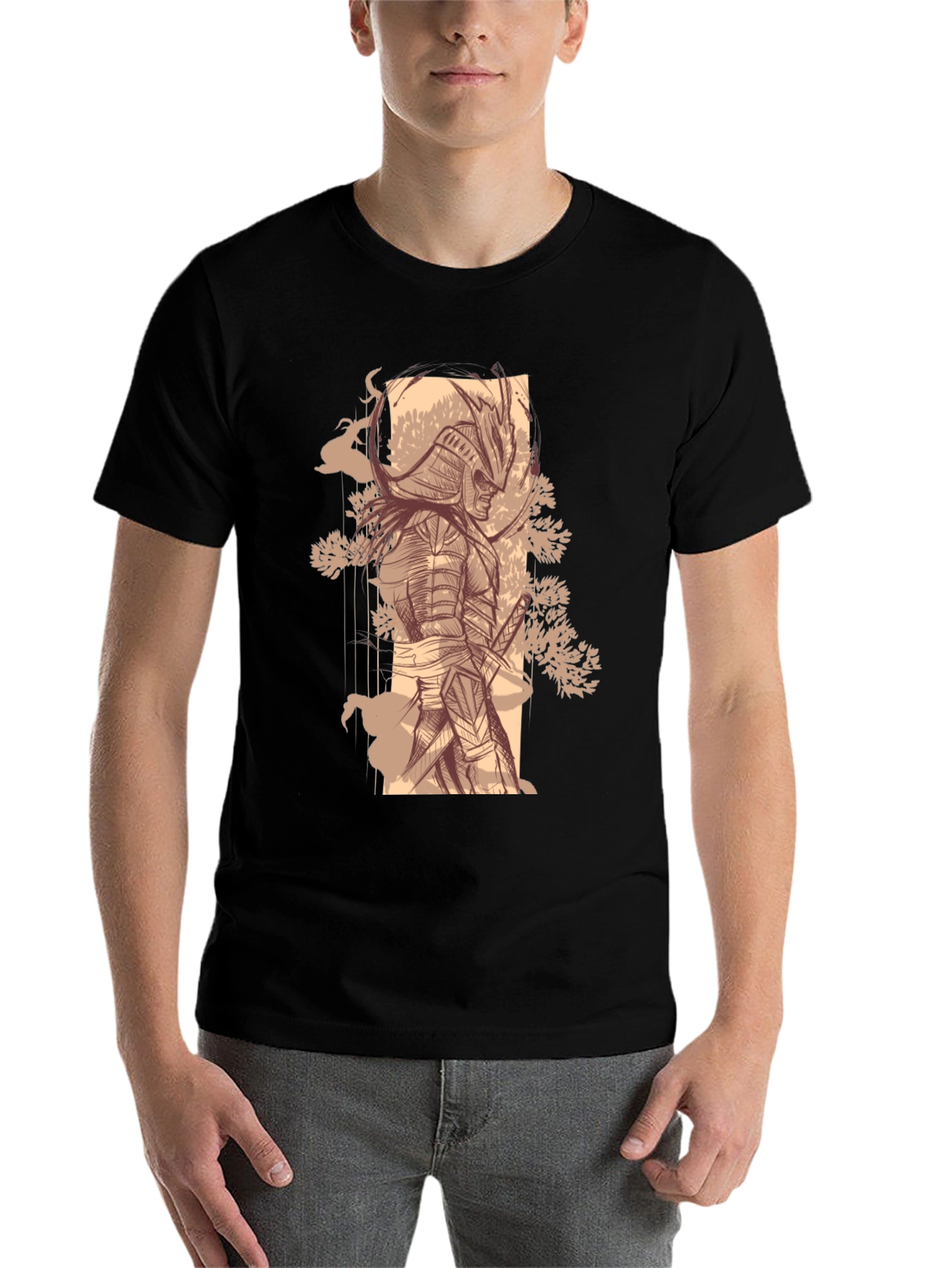 Black Samurai Graphic Tee - Stylish Black Cotton T-Shirt view 7