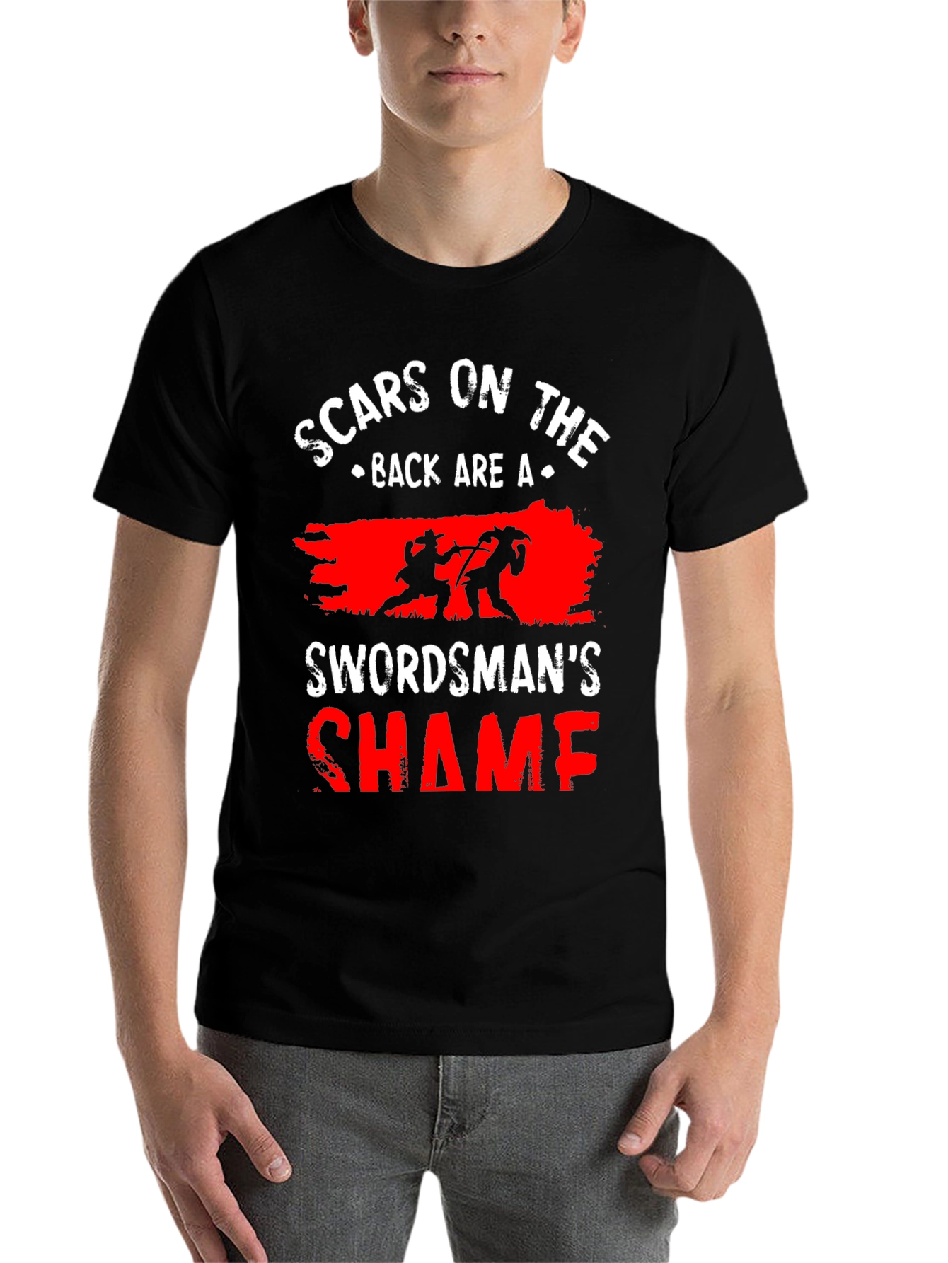 Black Scars on the Back Swordsman's Shame T-Shirt view 7