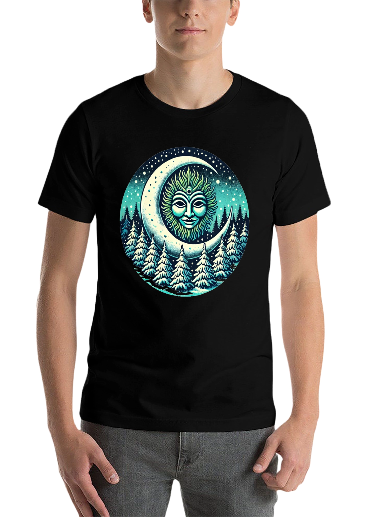 Black Celestial Moon Forest T-Shirt view 7