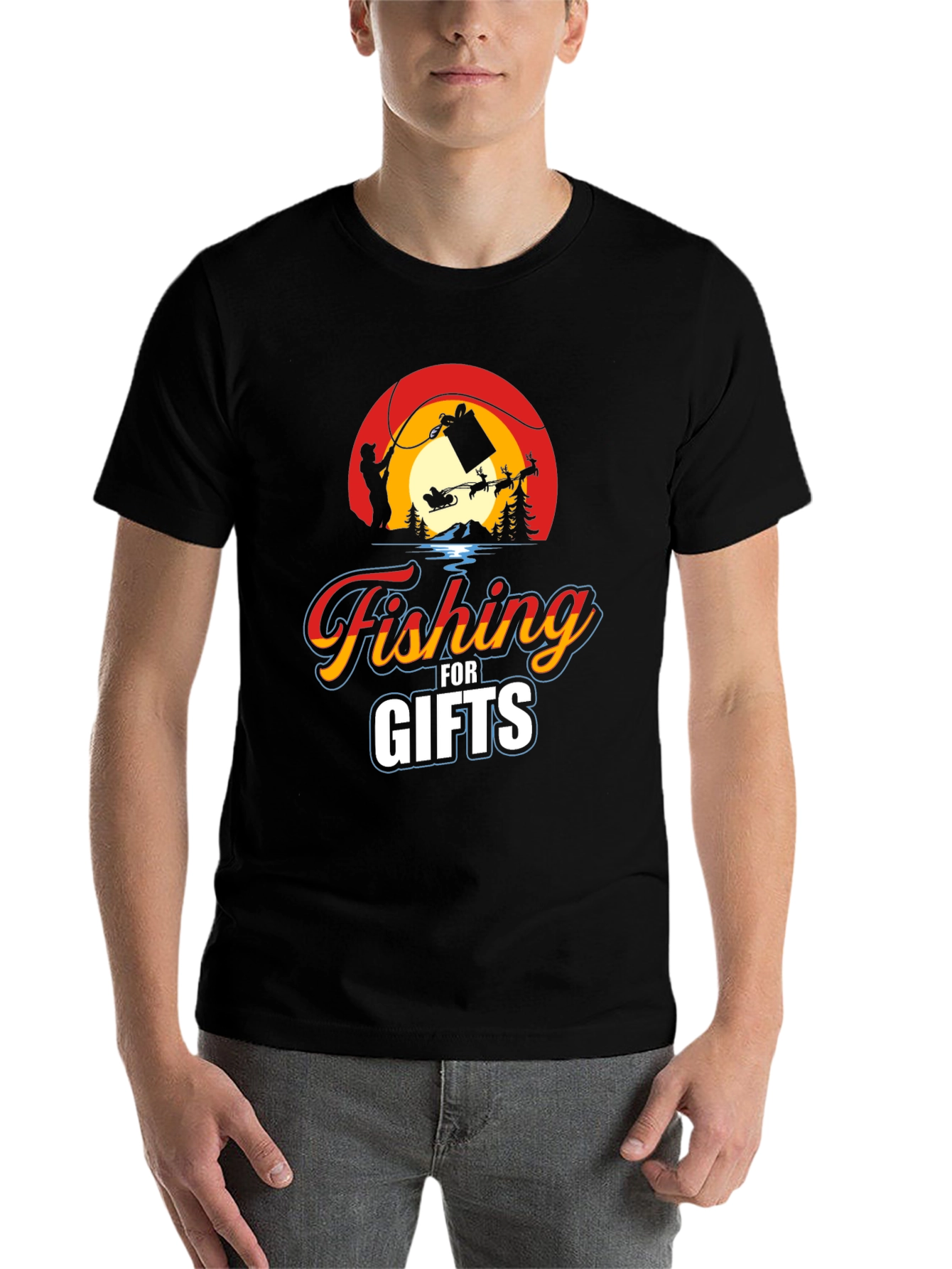 Black Fishing for Gifts Graphic Tee view 7