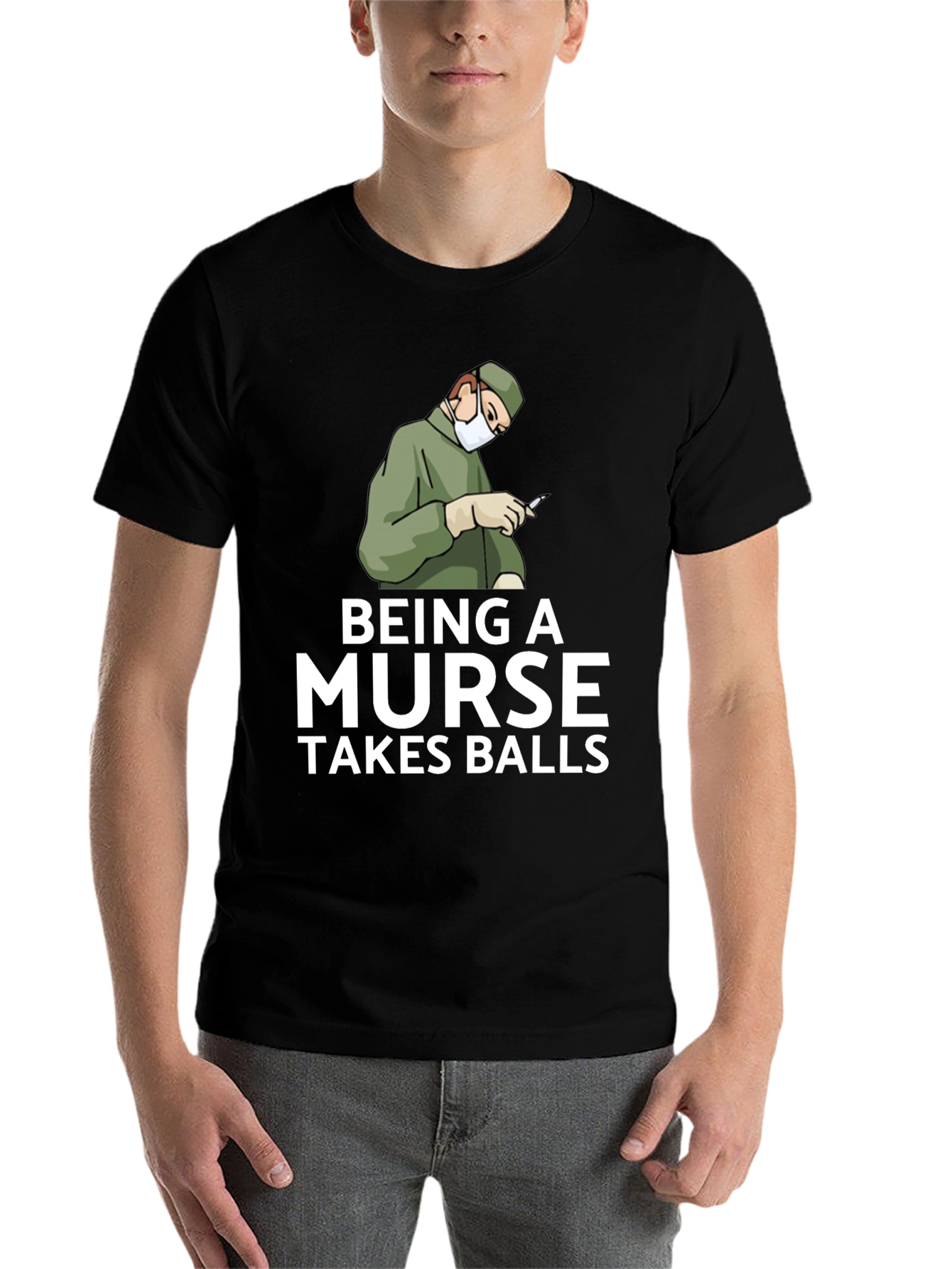 Black Being A Nurse Takes Balls Graphic T-Shirt view 7