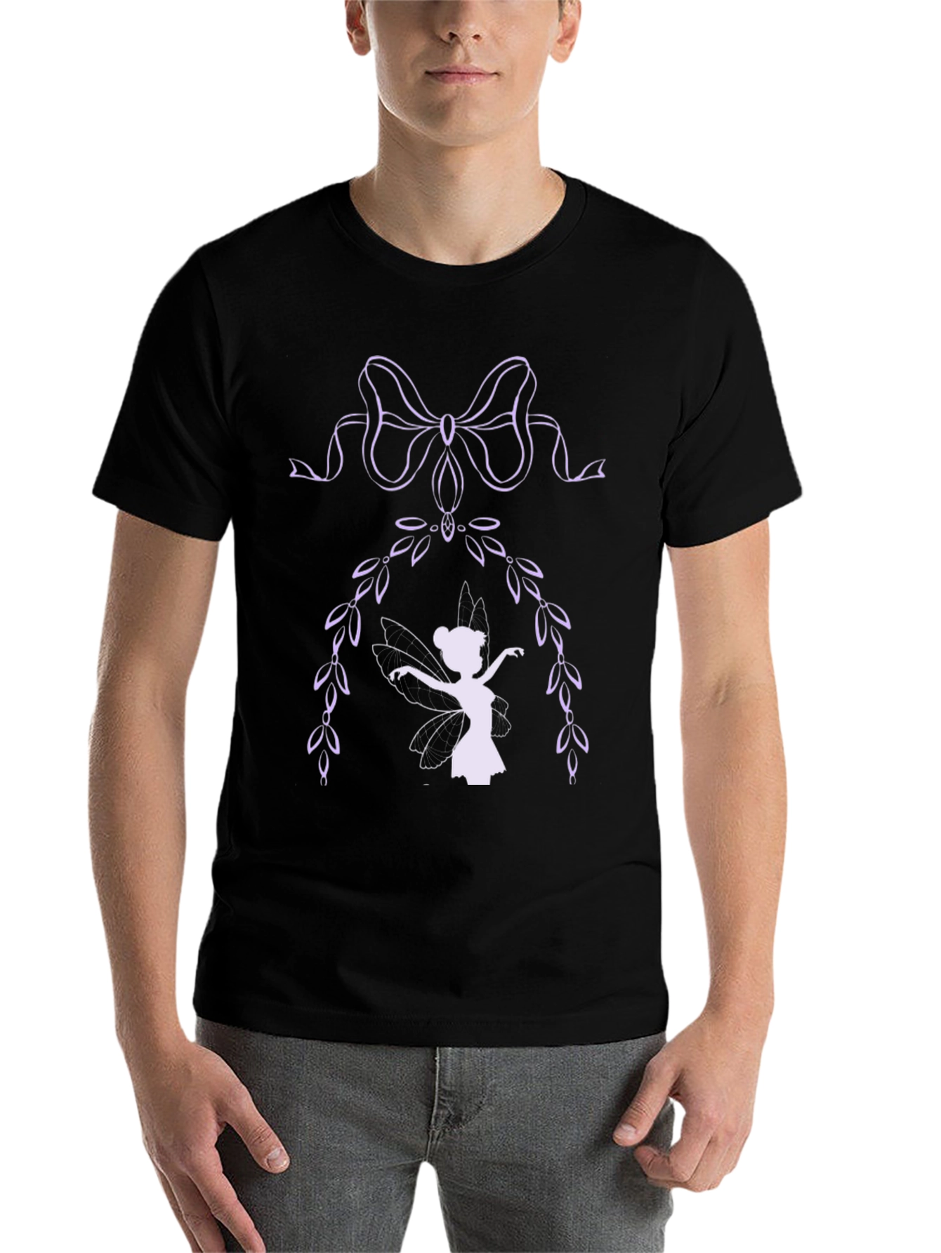 Black Whimsical Fairy Graphic Tee - Black Cotton Blend view 7