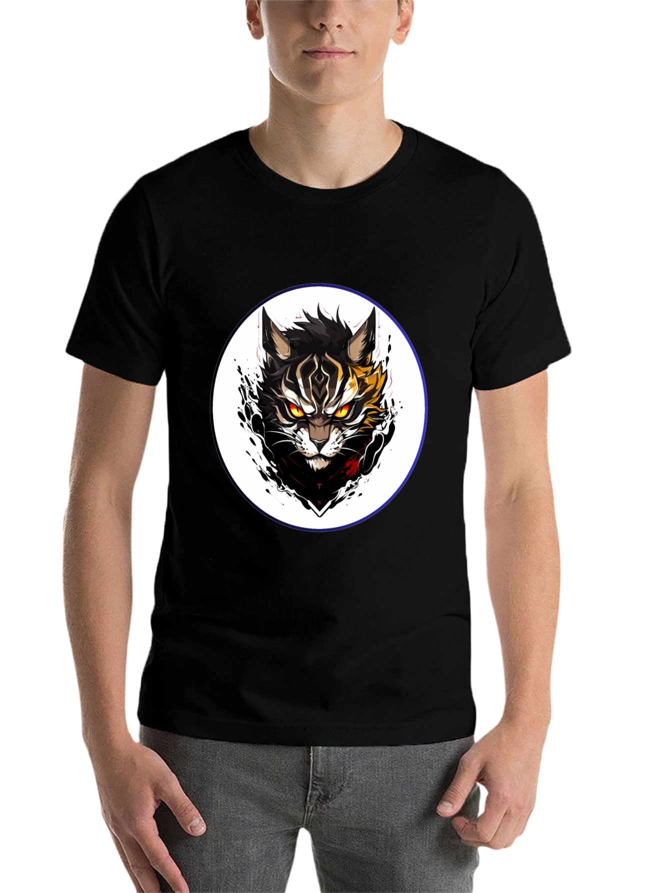 Black Black T-Shirt with Cat Design view 7