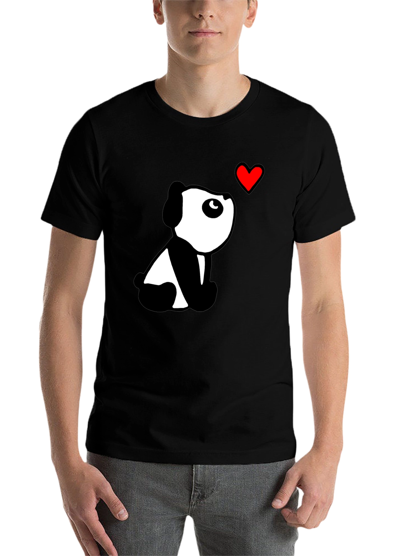 Black Cute Panda Heart Black T-Shirt view 7