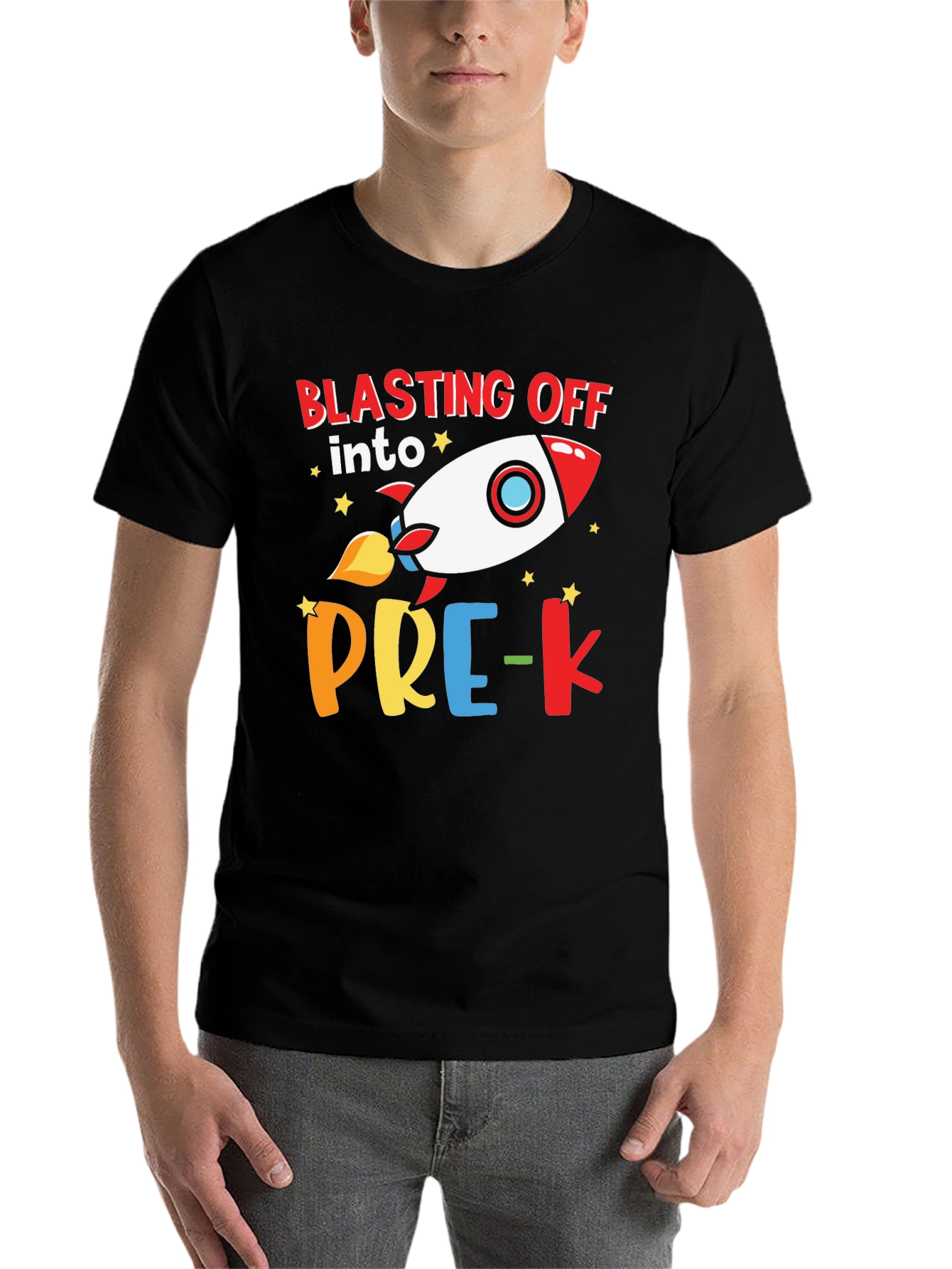 Black Blasting Off into Pre-K Rocket T-Shirt view 7