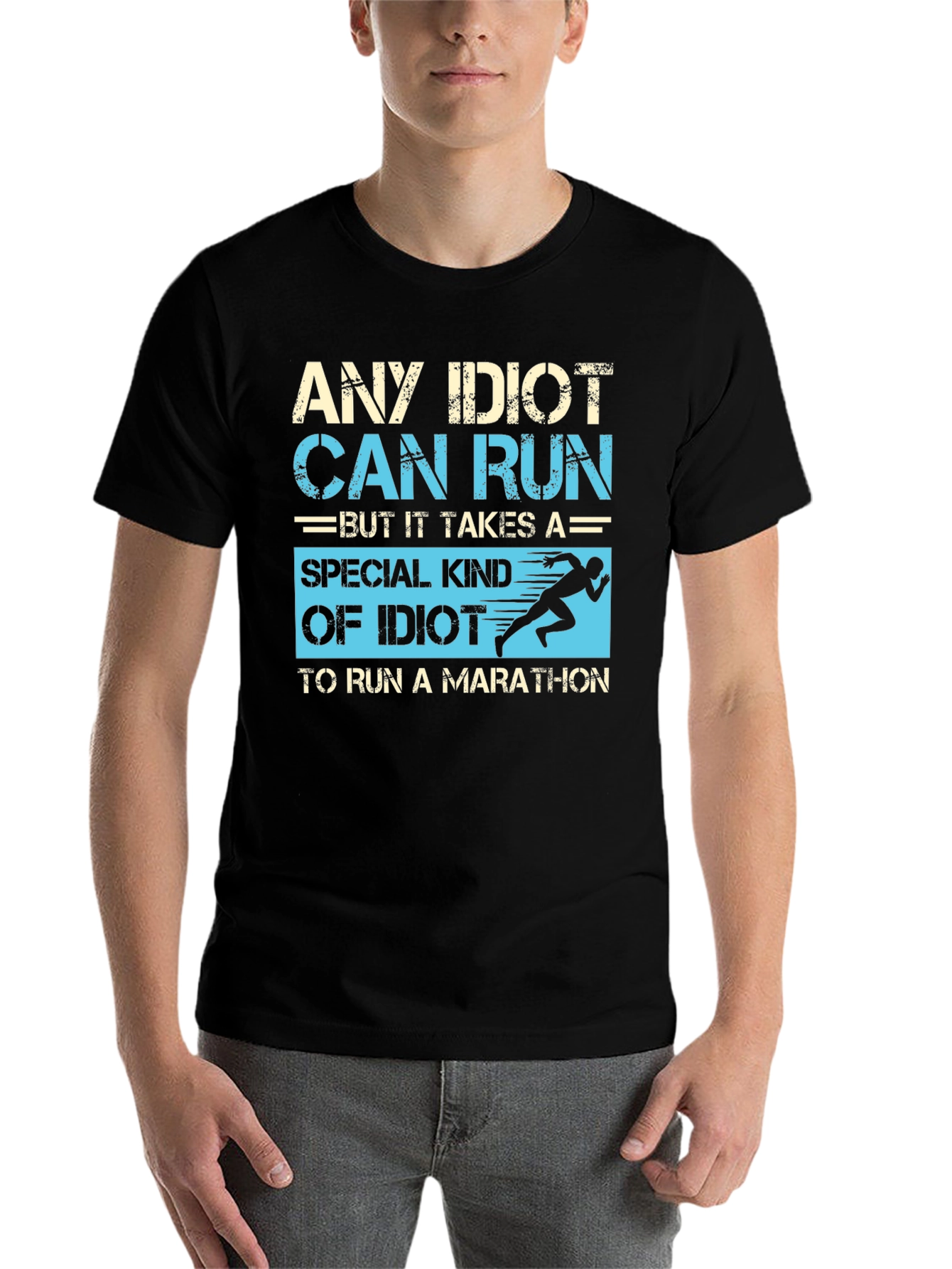 Black Any Idiot Can Run Marathon T-Shirt view 7
