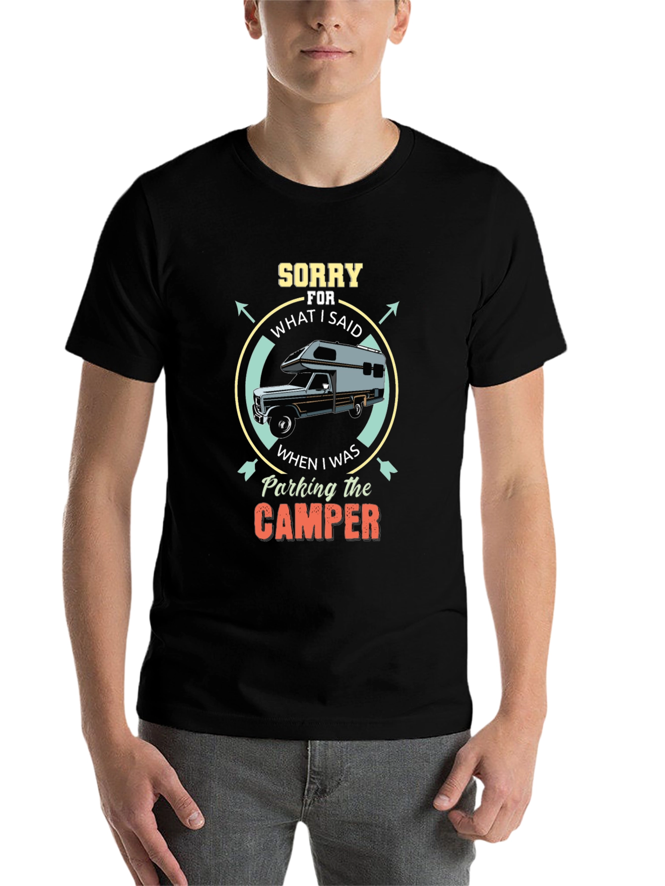 Black Sorry for What I Said Camper Graphic T-Shirt view 7