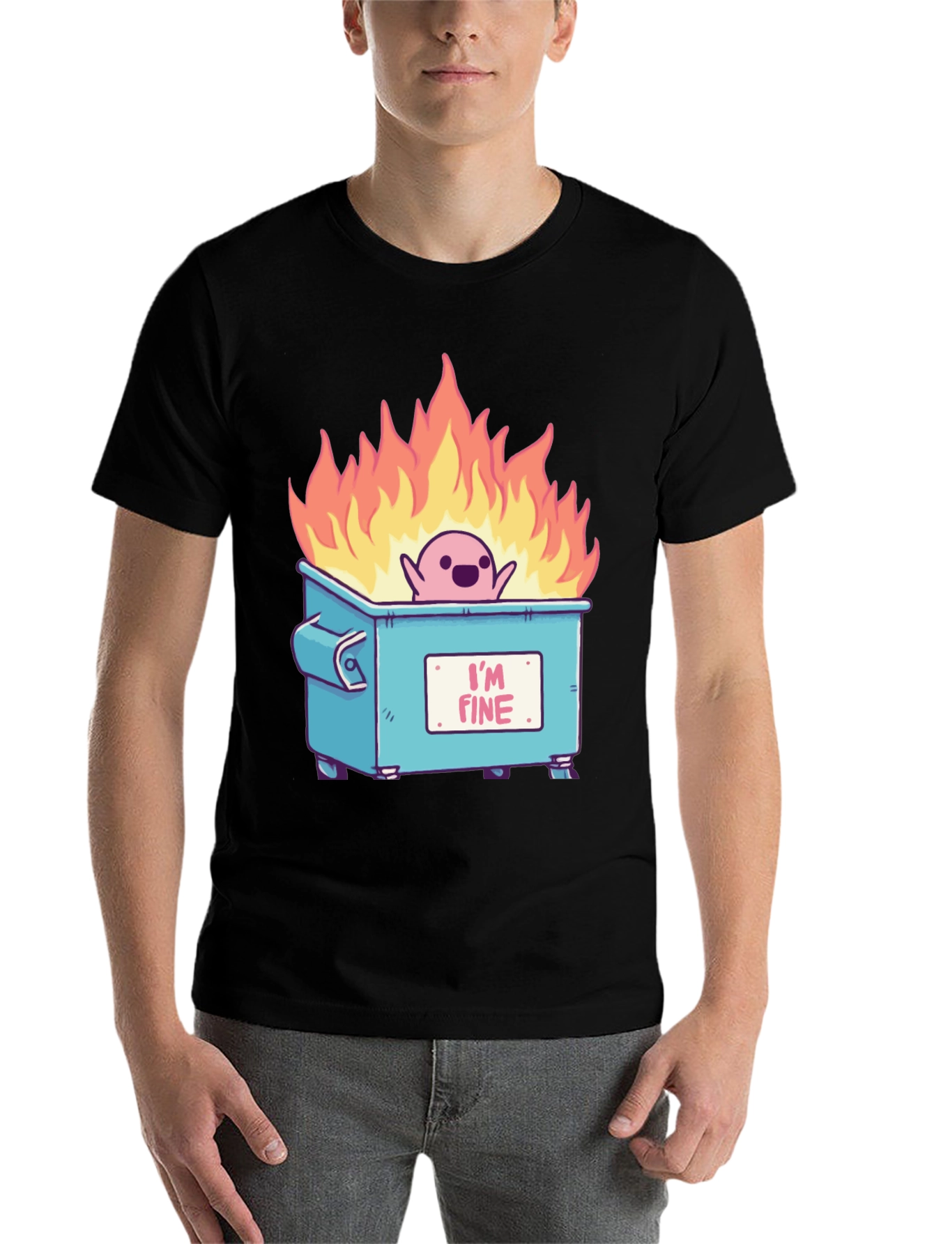 Black I'm Fine Dumpster Fire T-Shirt view 7