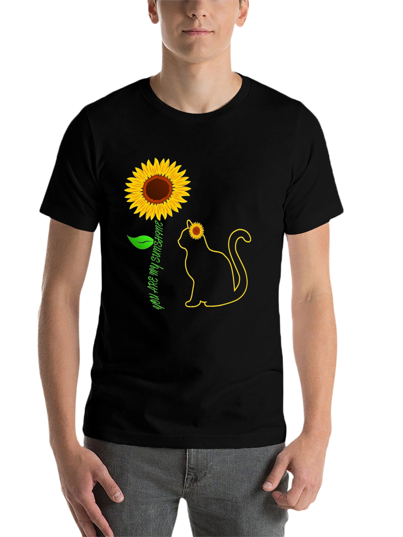 Black Sunflower Cat Graphic Tee - You Are My Sunshine T-Shirt view 7