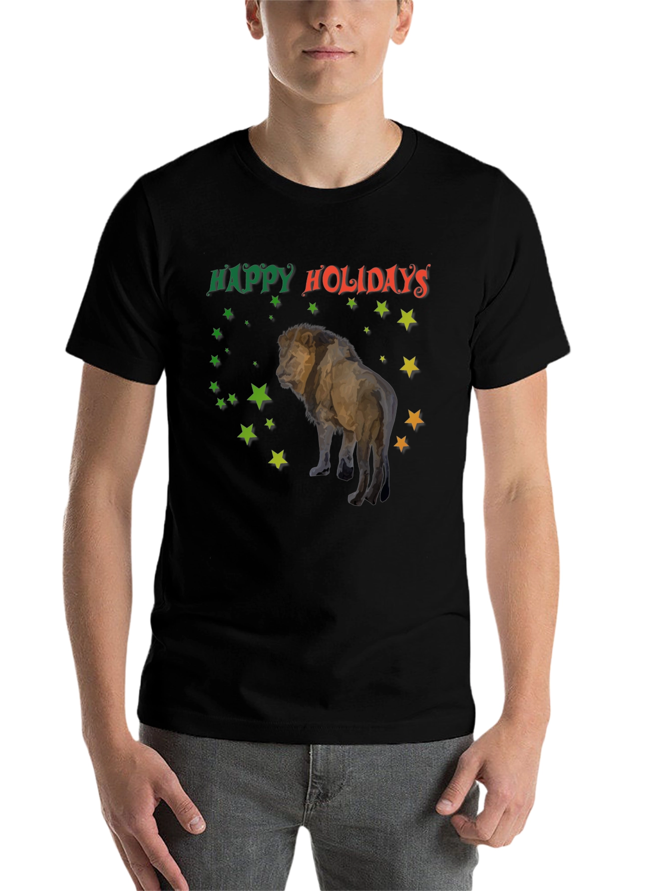 Black Happy Holidays Lion T-Shirt view 7