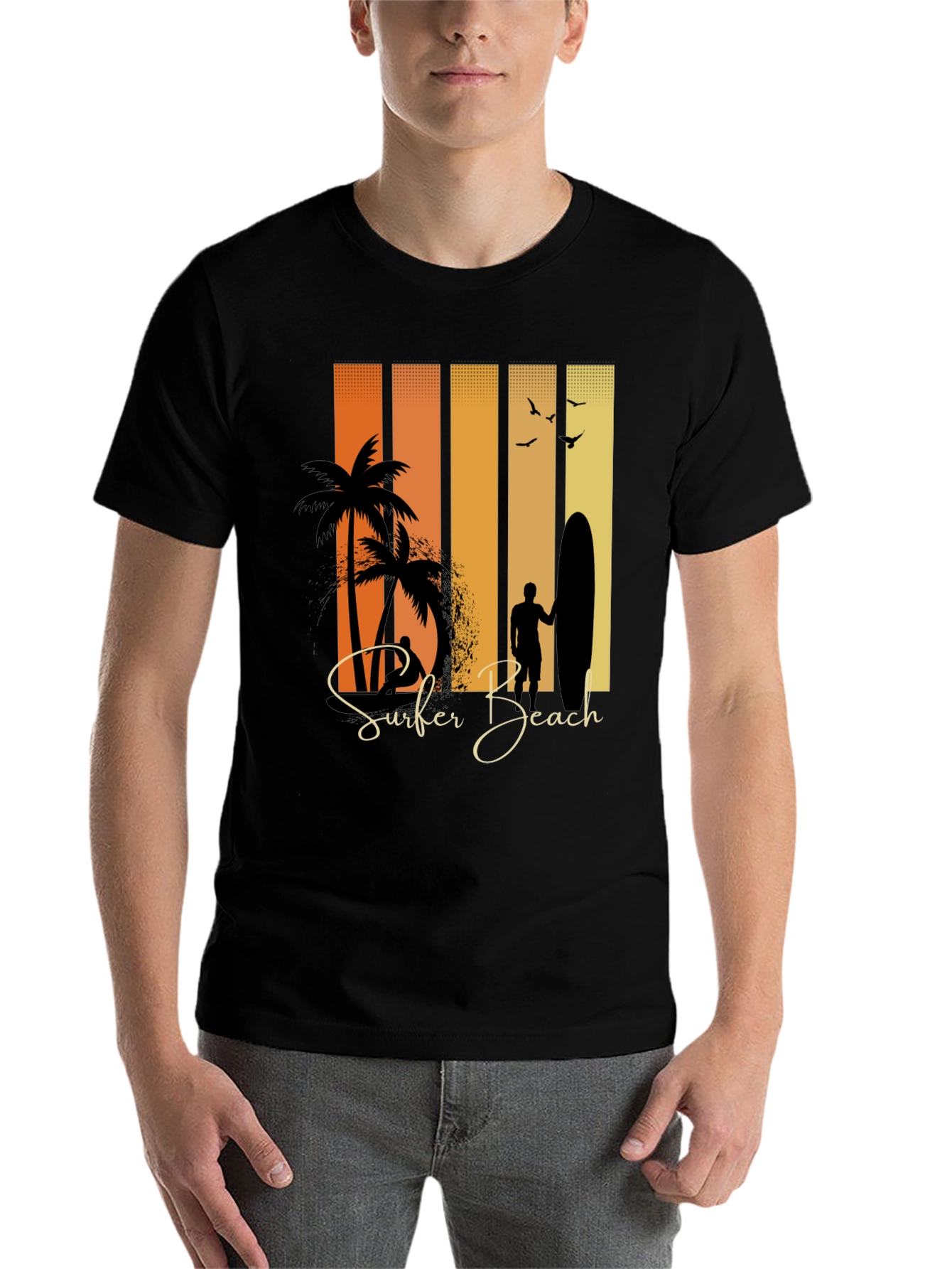 Black Surfer Beach Graphic Tee - Stylish Summer Wear view 7