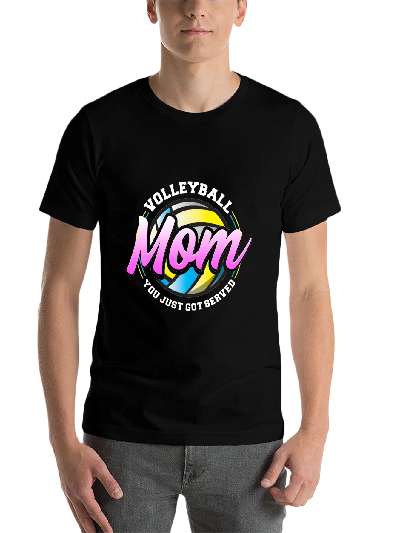 Black Volleyball Mom T-Shirt - Served Design view 7