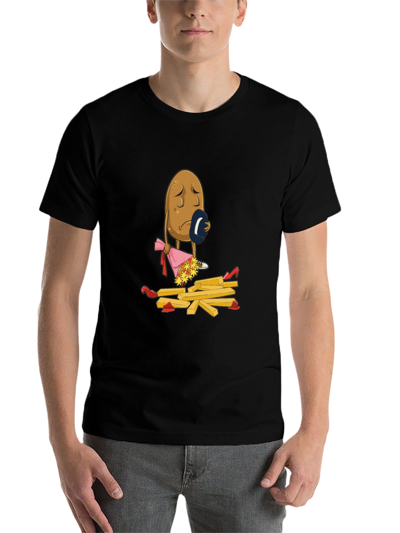Black Sad Potato T-Shirt - Funny French Fry Design view 7