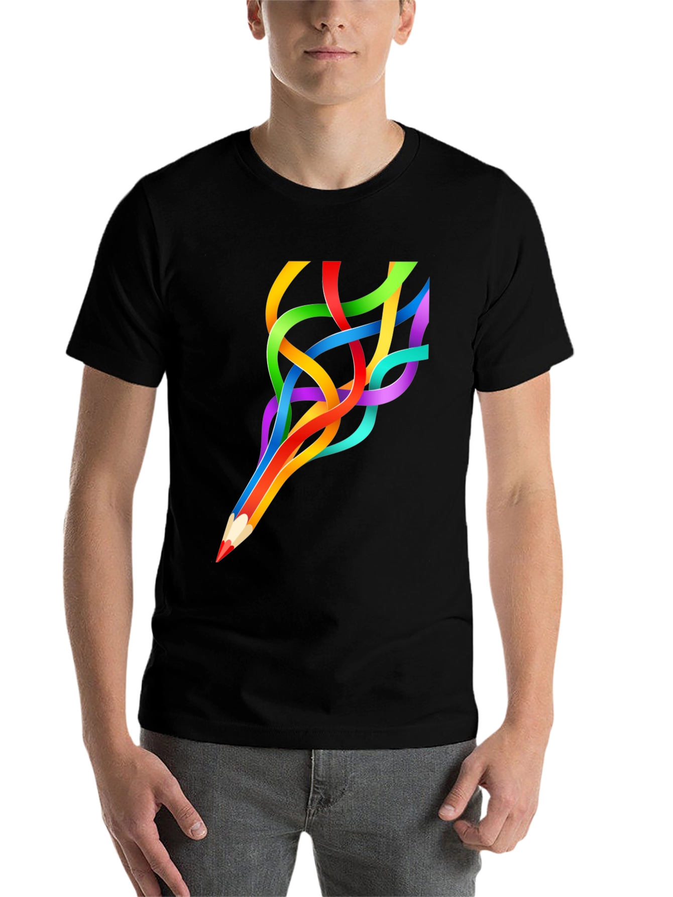 Black Colorful Pencil Stream T-Shirt view 7