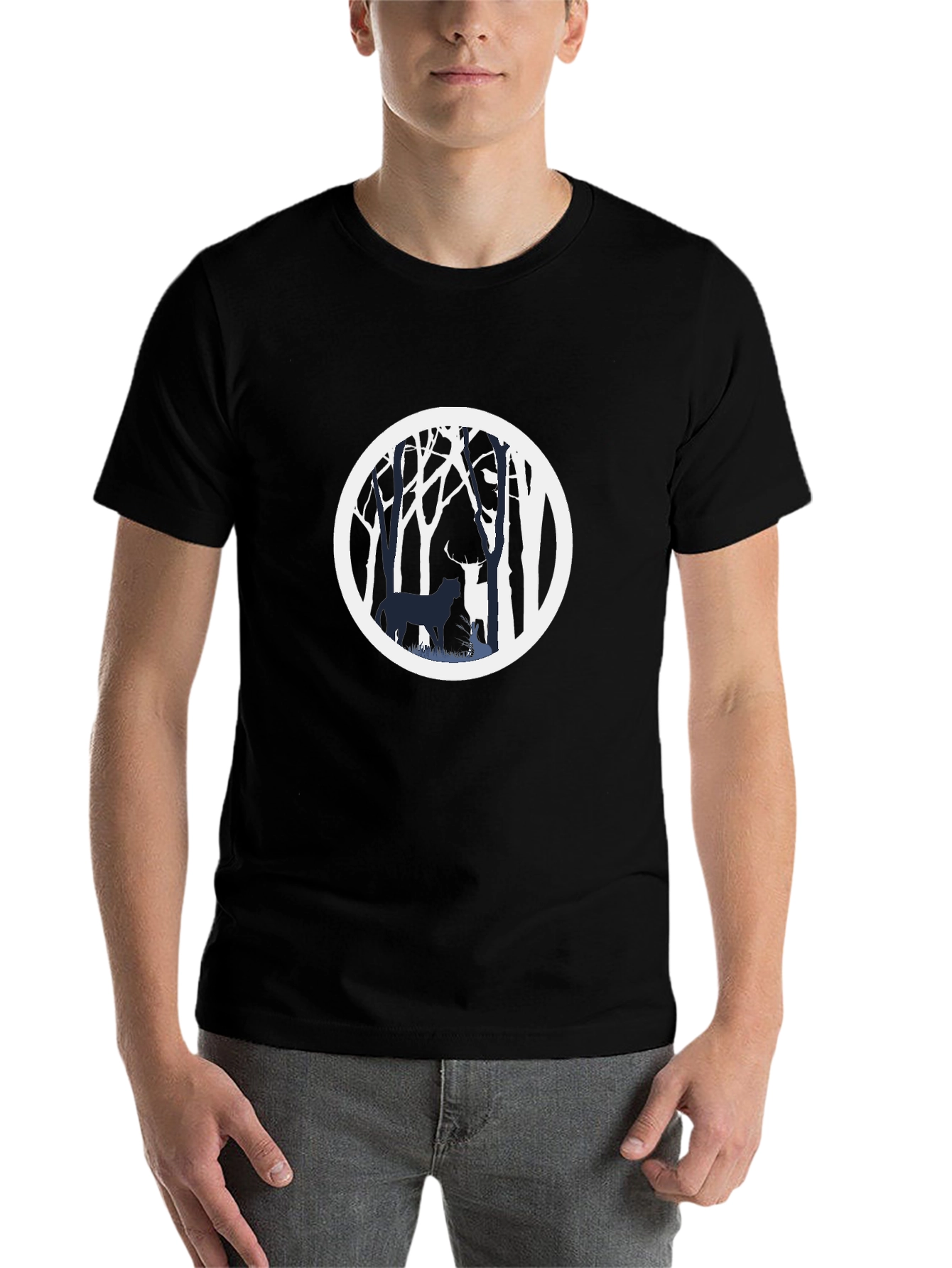 Black Nature Scene Graphic Tee - Black Cotton Blend view 7