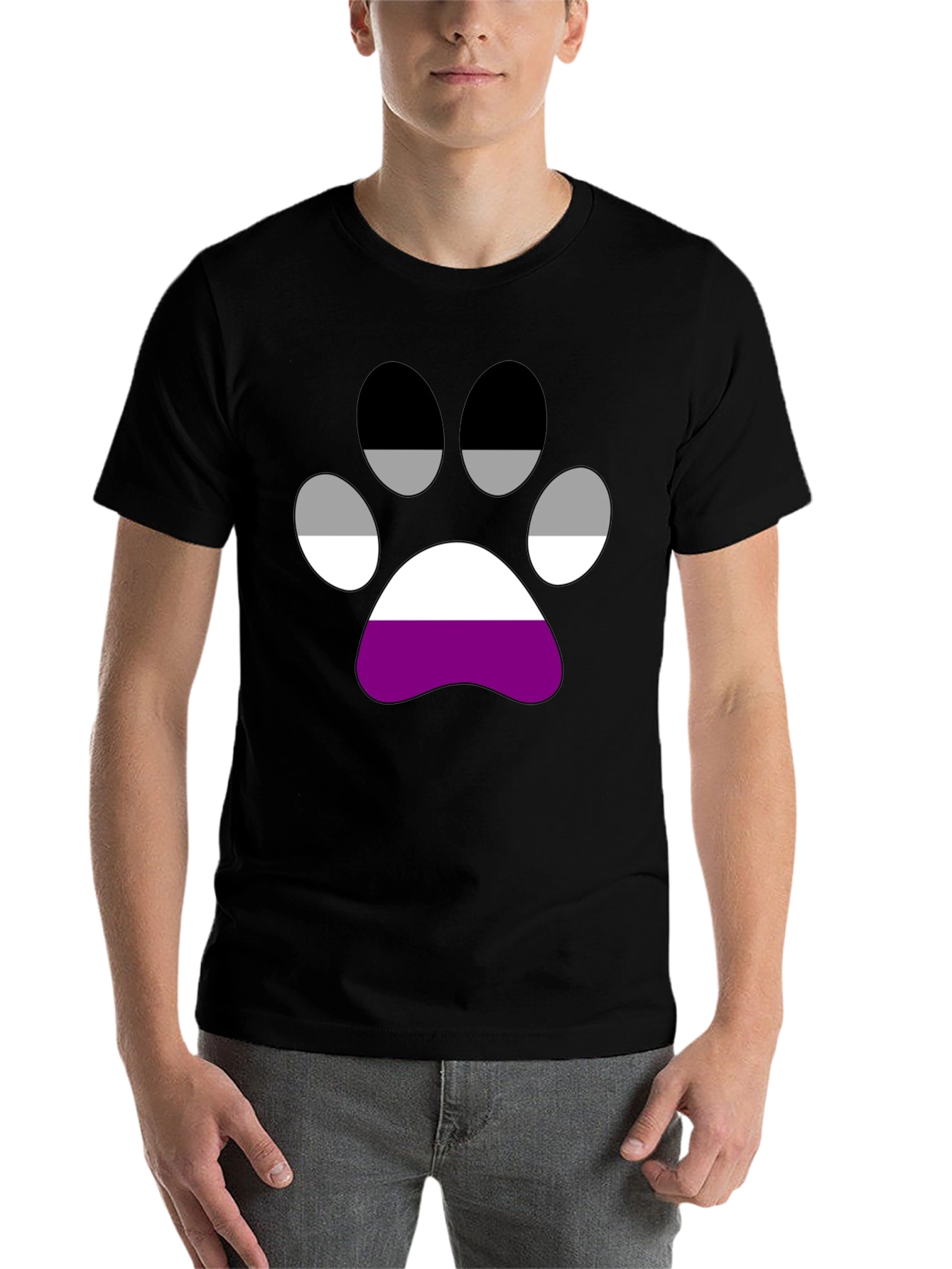 Black Asexual Pride Paw Print T-Shirt view 7