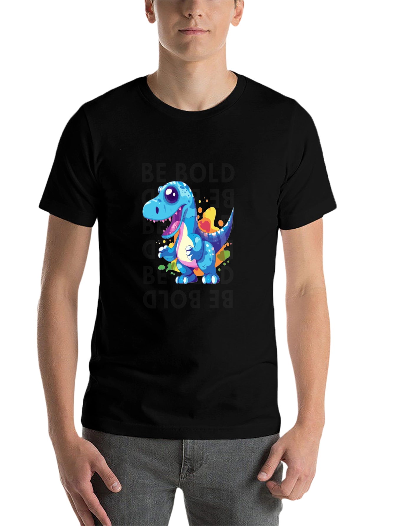 Black Cartoon Dinosaur Graphic Black T-Shirt view 7