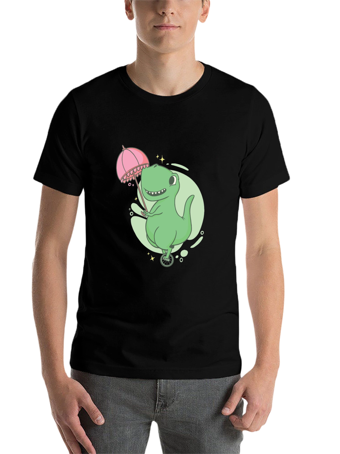 Black Dino Unicycle T-Shirt - Black Graphic Tee view 7