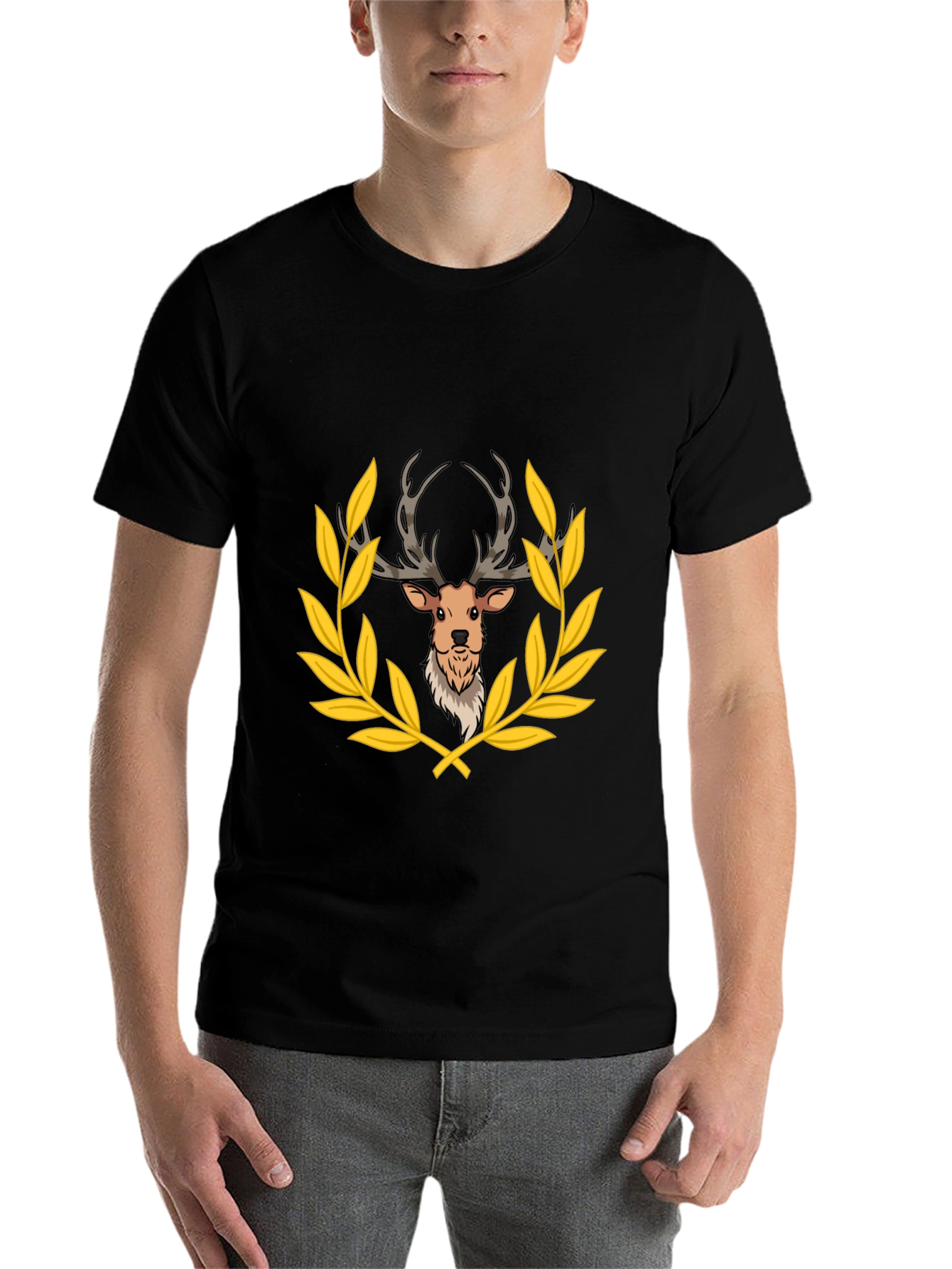 Black Deer Laurel Wreath Black T-Shirt view 7