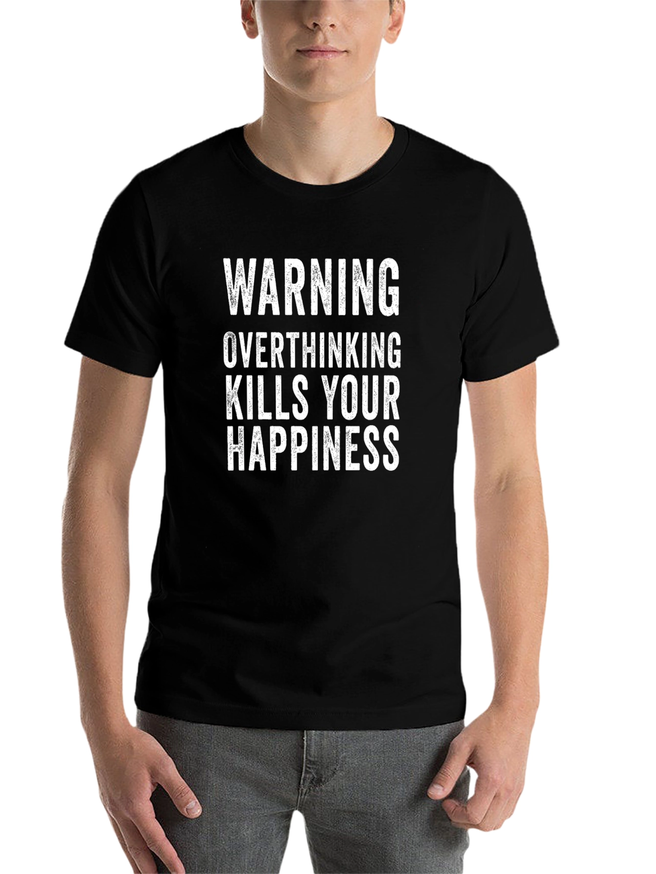 Black Warning Overthinking Kills Your Happiness T-Shirt view 7