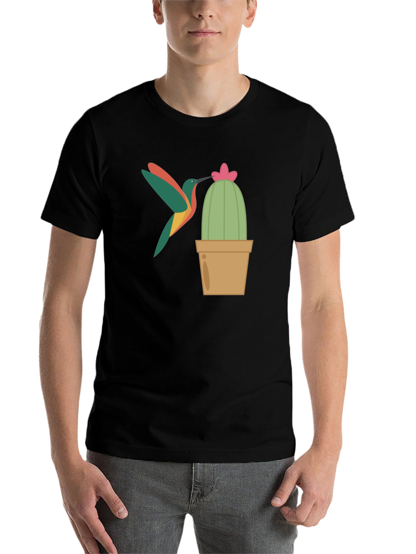 Black Hummingbird & Cactus Graphic T-Shirt - Black view 7