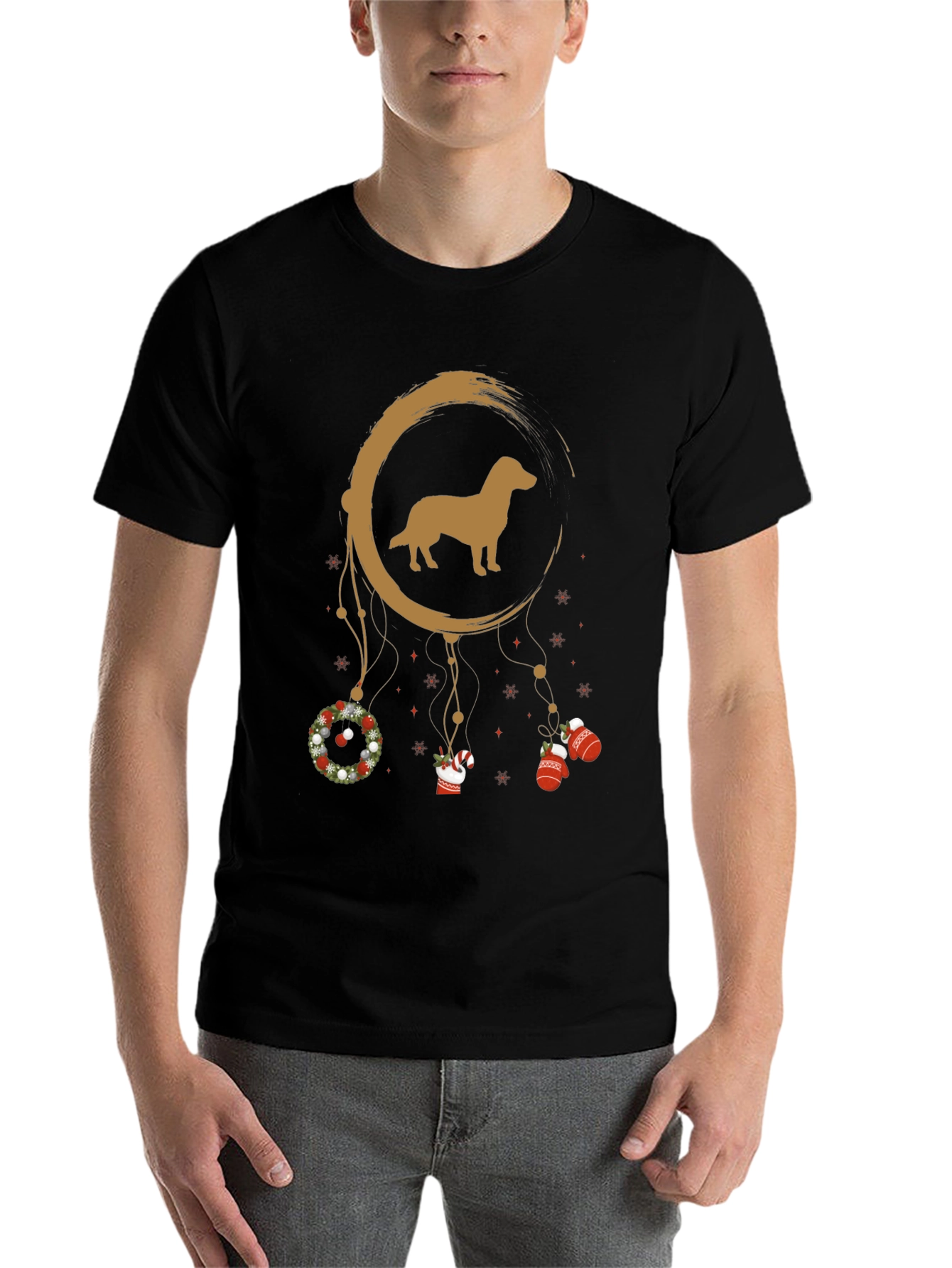Black Dog Dreamcatcher Christmas T-Shirt view 7