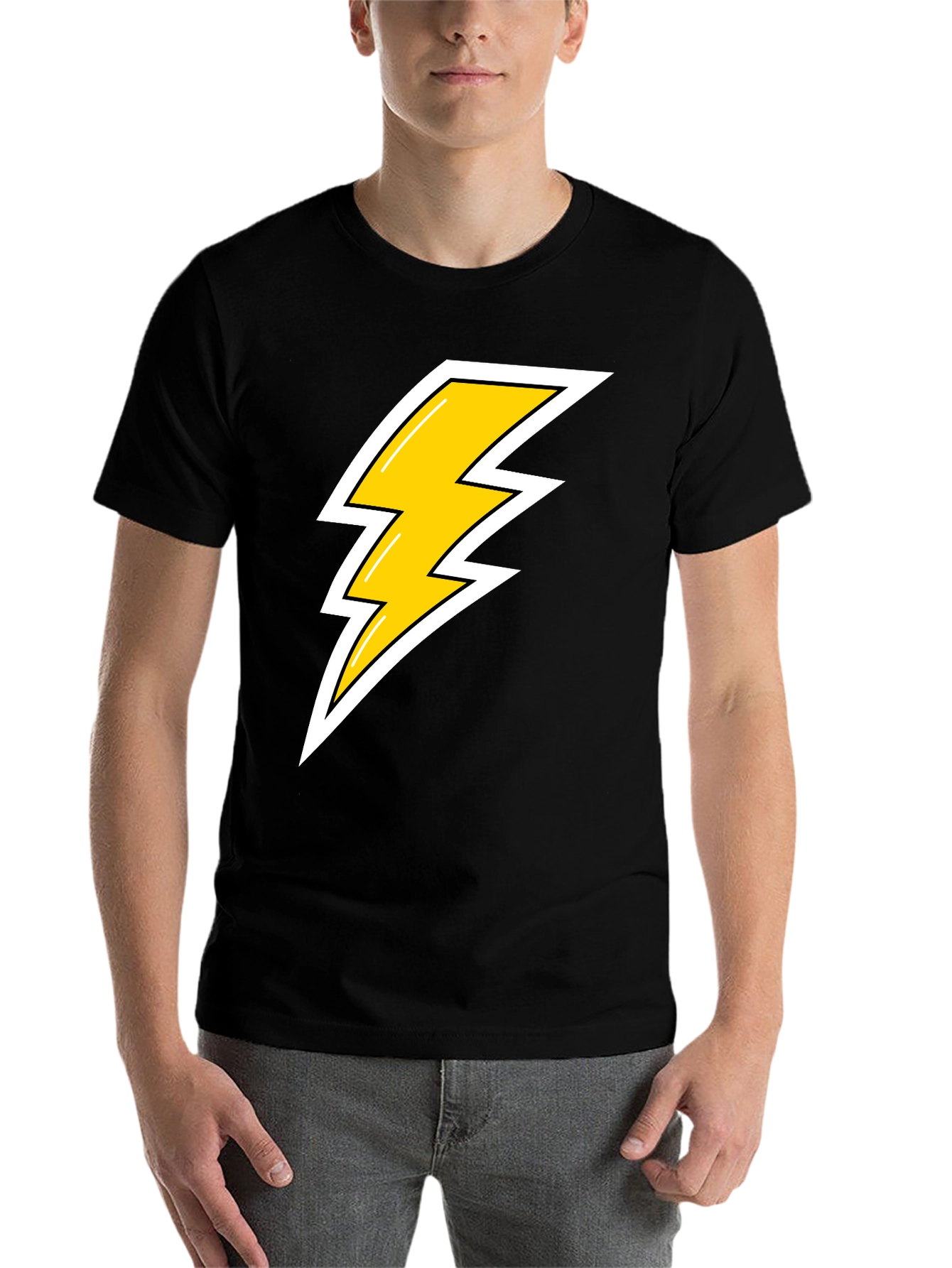 Black Black T-Shirt with Lightning Bolt Graphic view 7