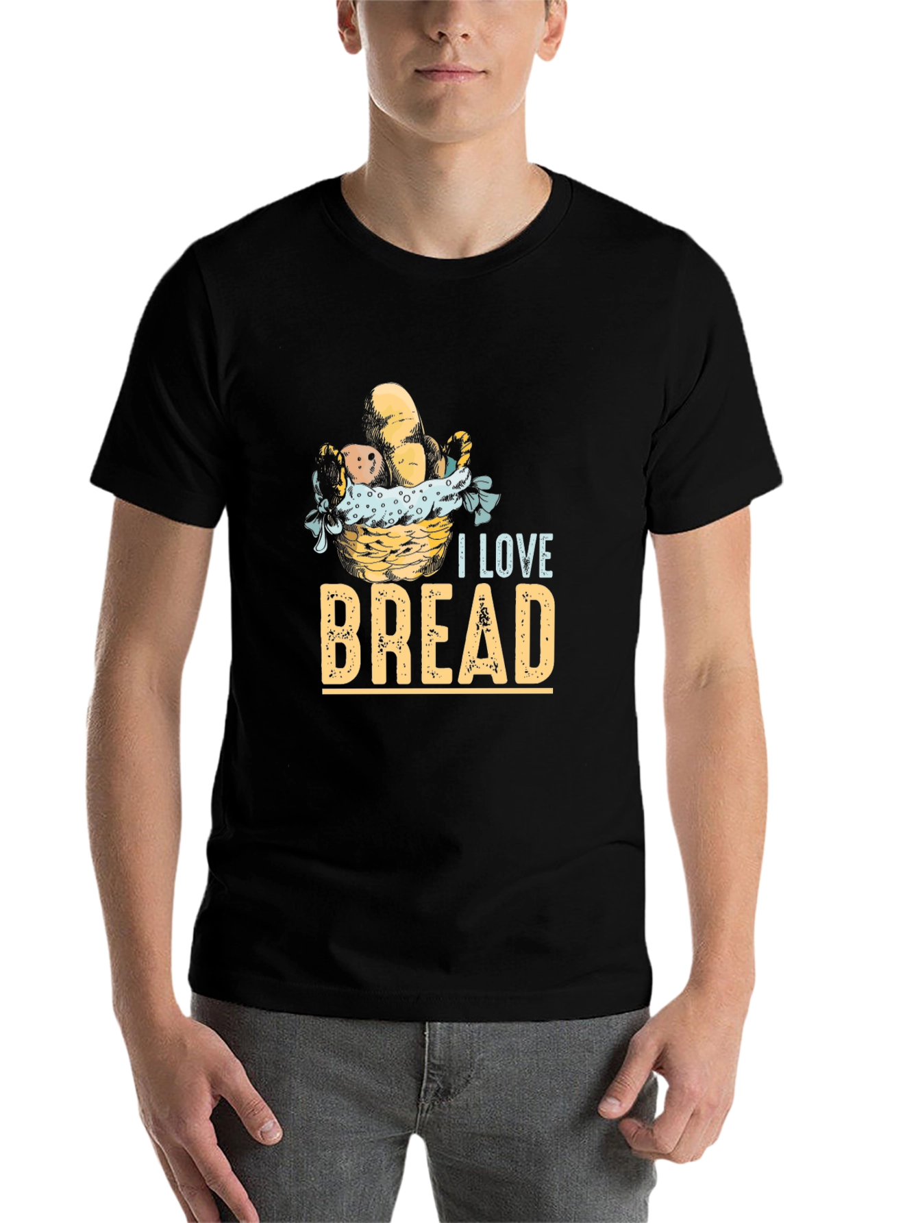 Black I Love Bread Graphic Tee - Unisex Casual T-Shirt view 7
